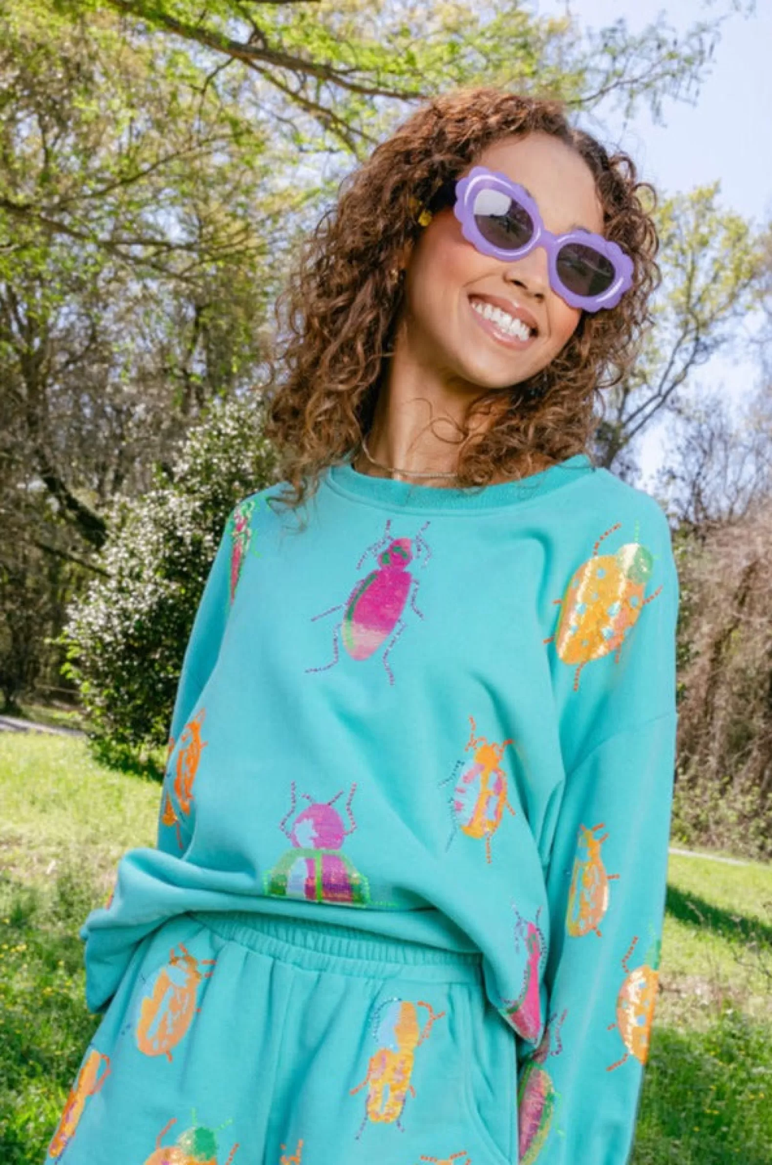 Queen of Sparkles Shorts | Our Favorites<& Neon Beetle All Over Shorts Aqua