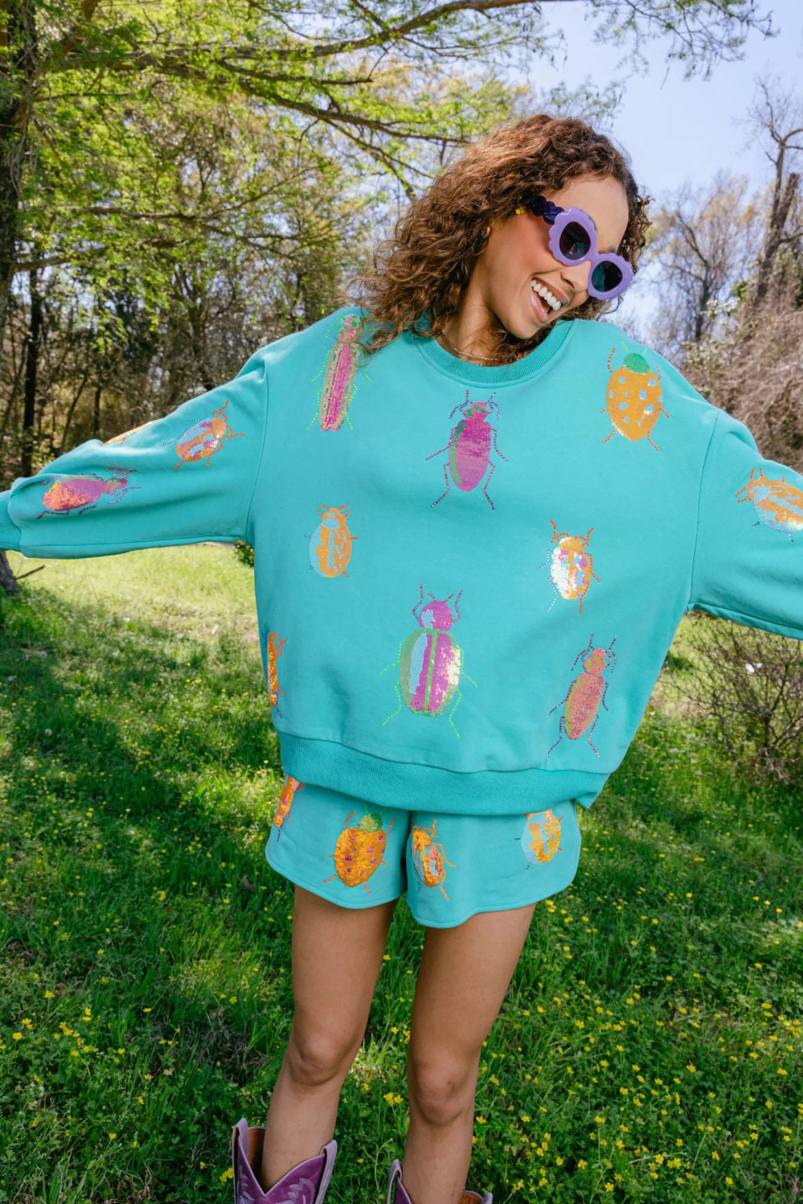 Queen of Sparkles Shorts | Our Favorites<& Neon Beetle All Over Shorts Aqua