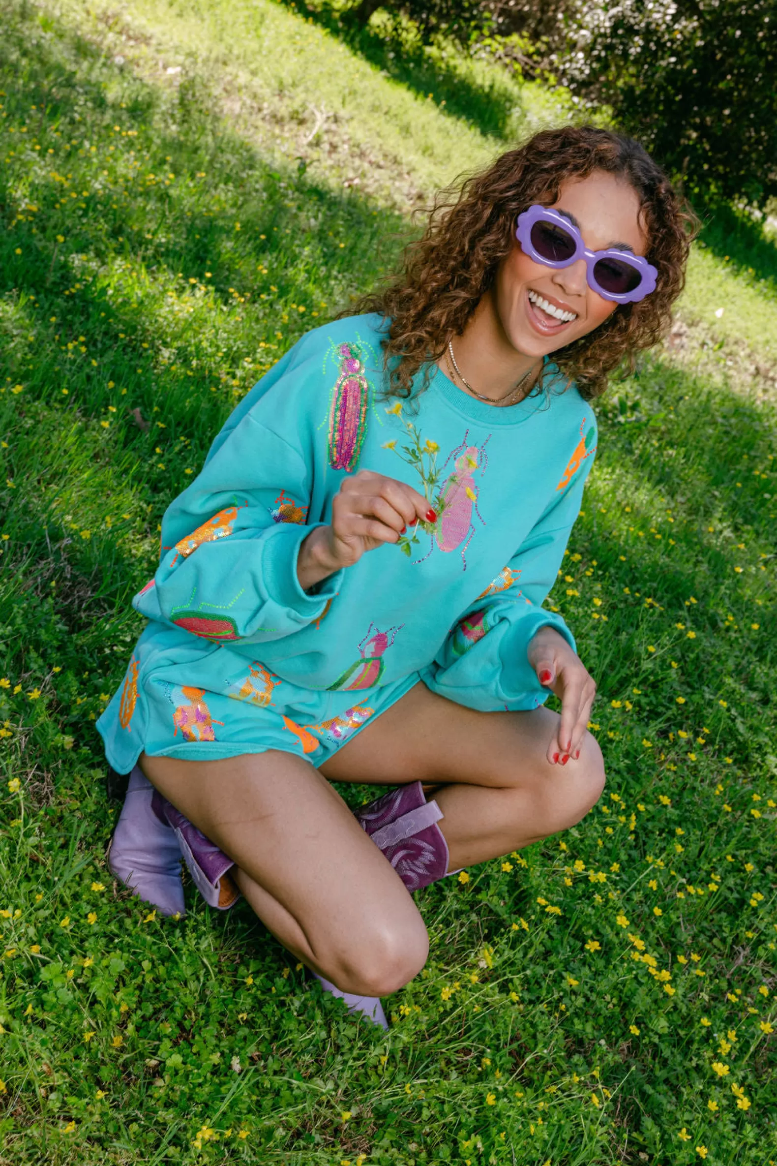 Queen of Sparkles Sweatshirts | Our Favorites<& Neon Beetle All Over Sweatshirt Aqua