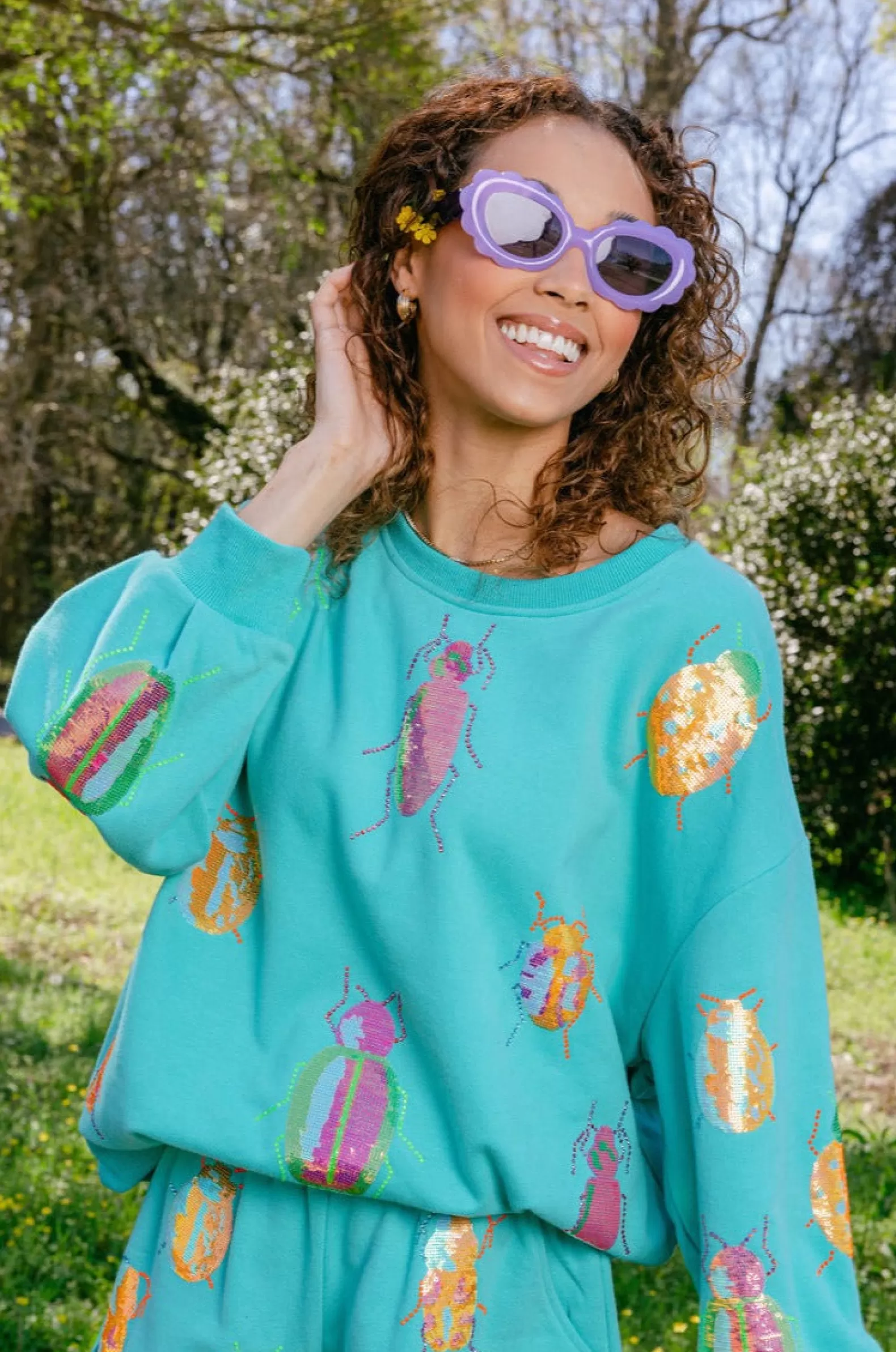 Queen of Sparkles Sweatshirts | Our Favorites<& Neon Beetle All Over Sweatshirt Aqua