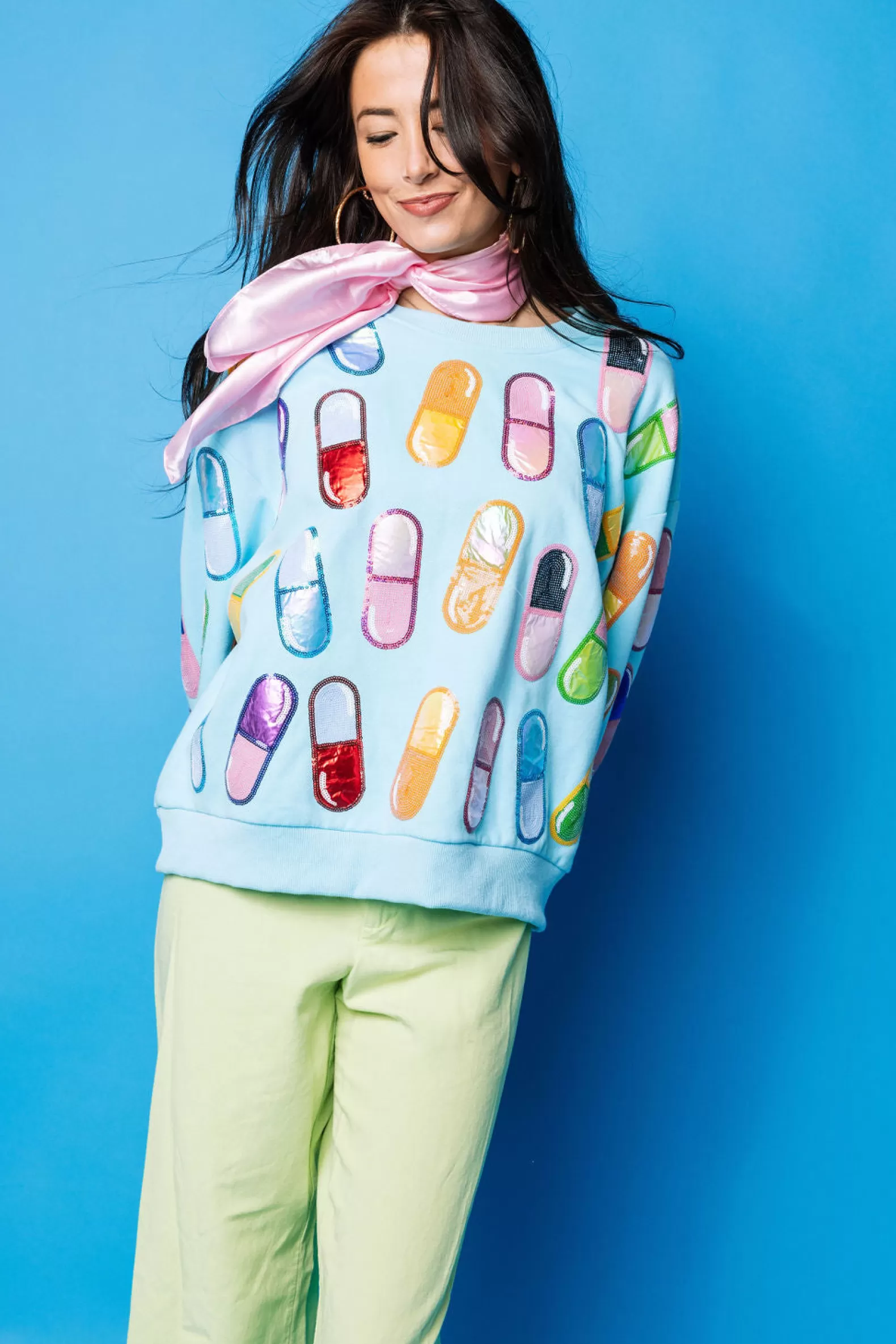 Queen of Sparkles Sweatshirts<Multi 'Chill Pill' Sweatshirt Aqua