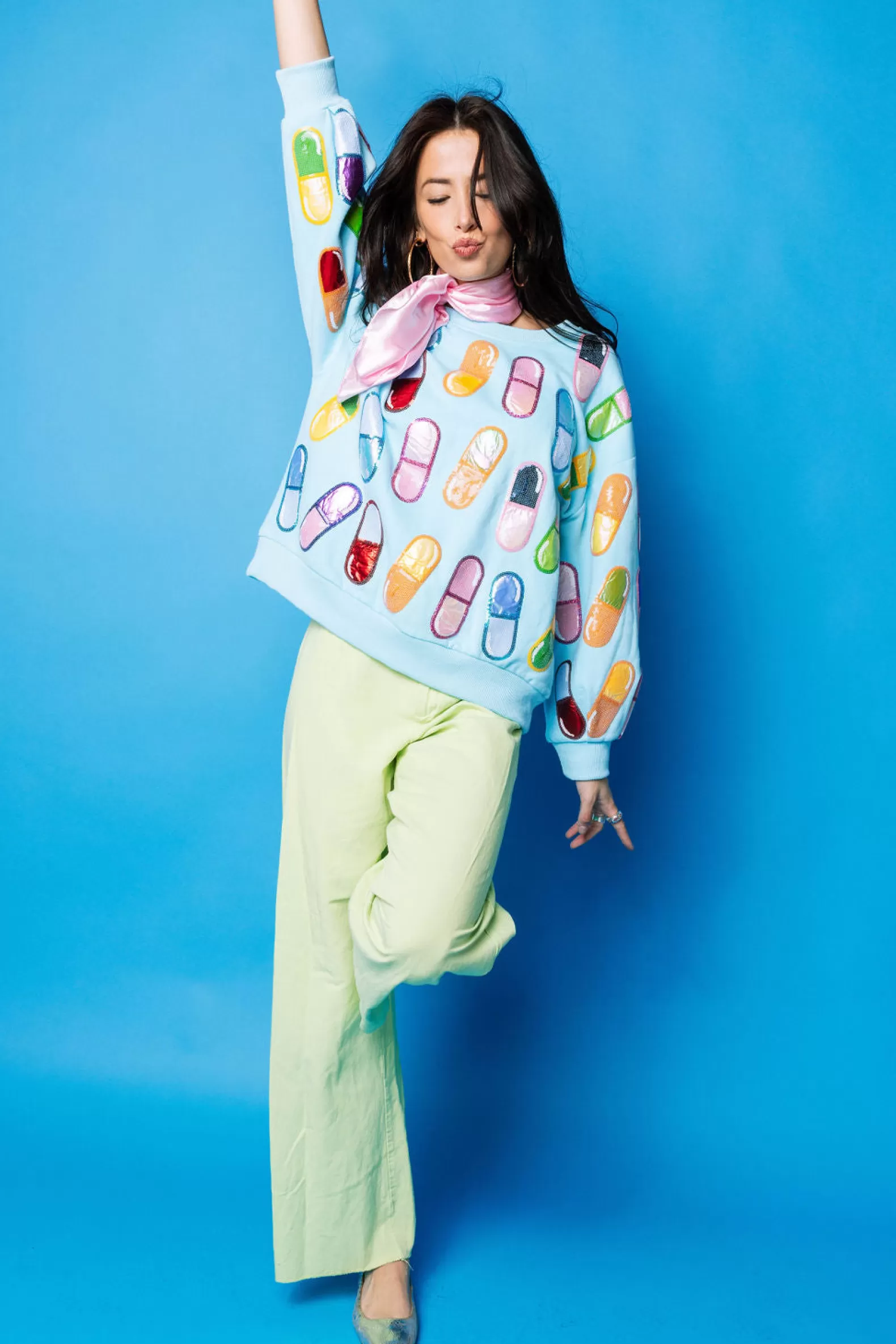 Queen of Sparkles Sweatshirts<Multi 'Chill Pill' Sweatshirt Aqua