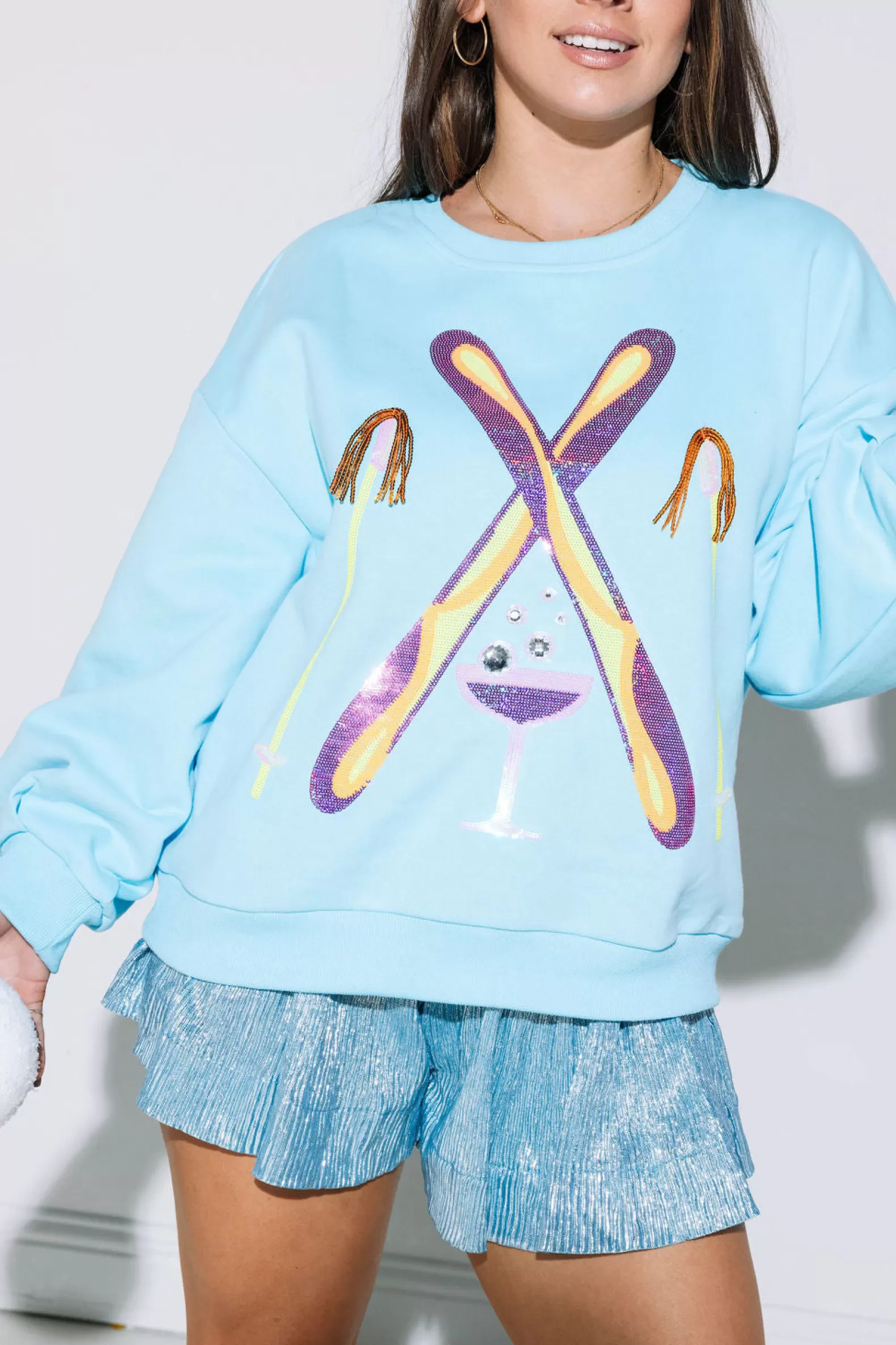 Queen of Sparkles Sweatshirts<Rhinestone Crossing Ski & Cocktail Sweatshirt Aqua