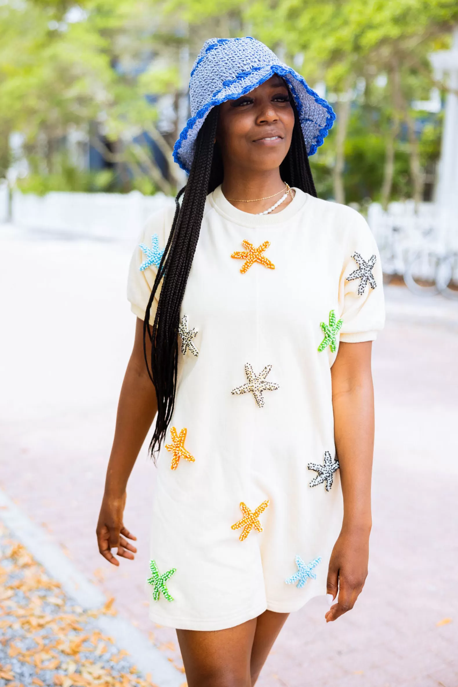 Queen of Sparkles Dresses<Beaded Starfish Short Sleeve Dress Beige