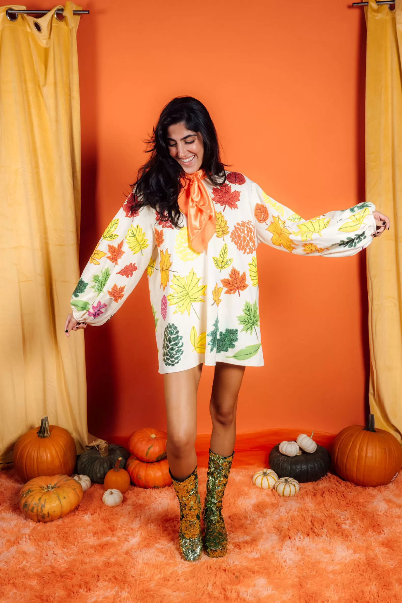 Queen of Sparkles Dresses<Fall Leaves Dress Beige