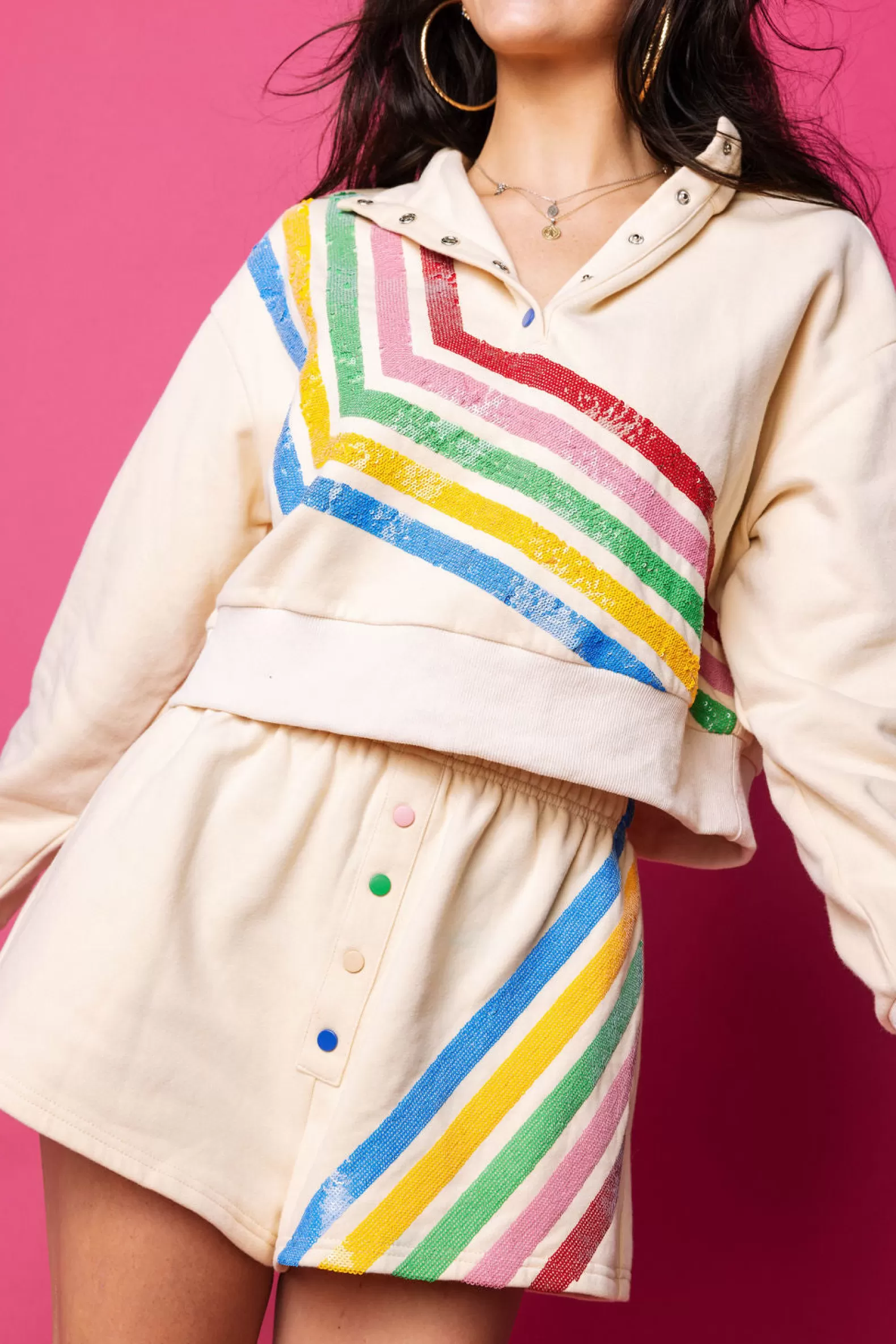 Queen of Sparkles Sets | Shorts<Multi Stripe Henley Short Beige
