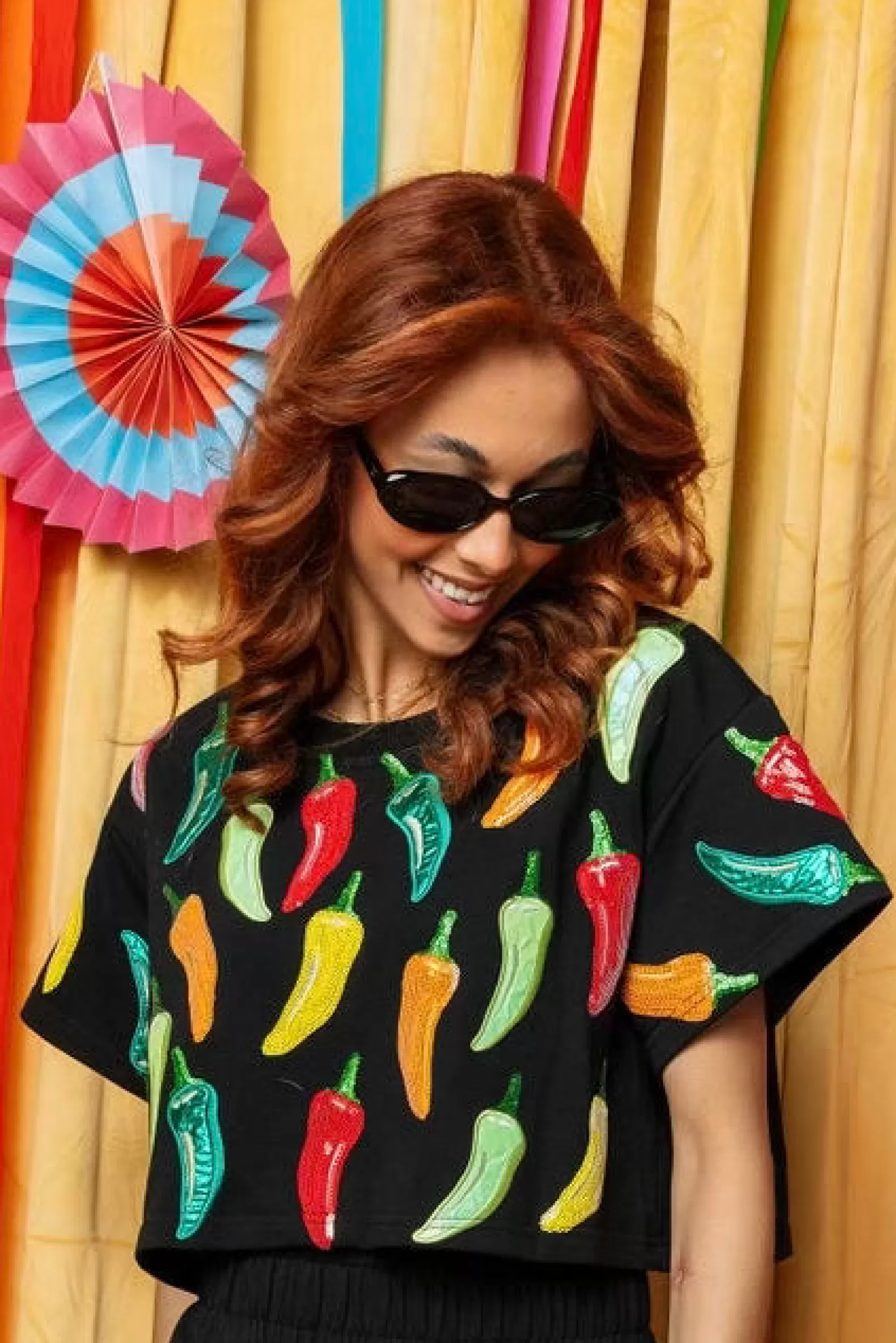 Queen of Sparkles Tops<Chili Pepper Top Black