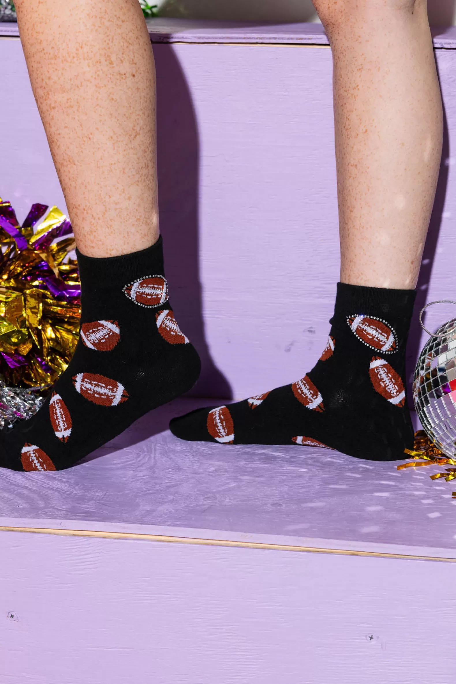 Queen of Sparkles Accessories<Football All Over Socks BLACK