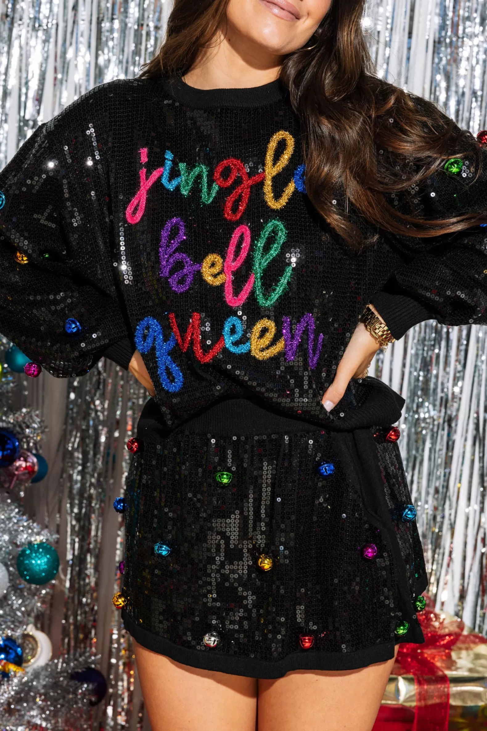 Queen of Sparkles Skirts | Sets<Full Sequin Multi Bell Skirt Black