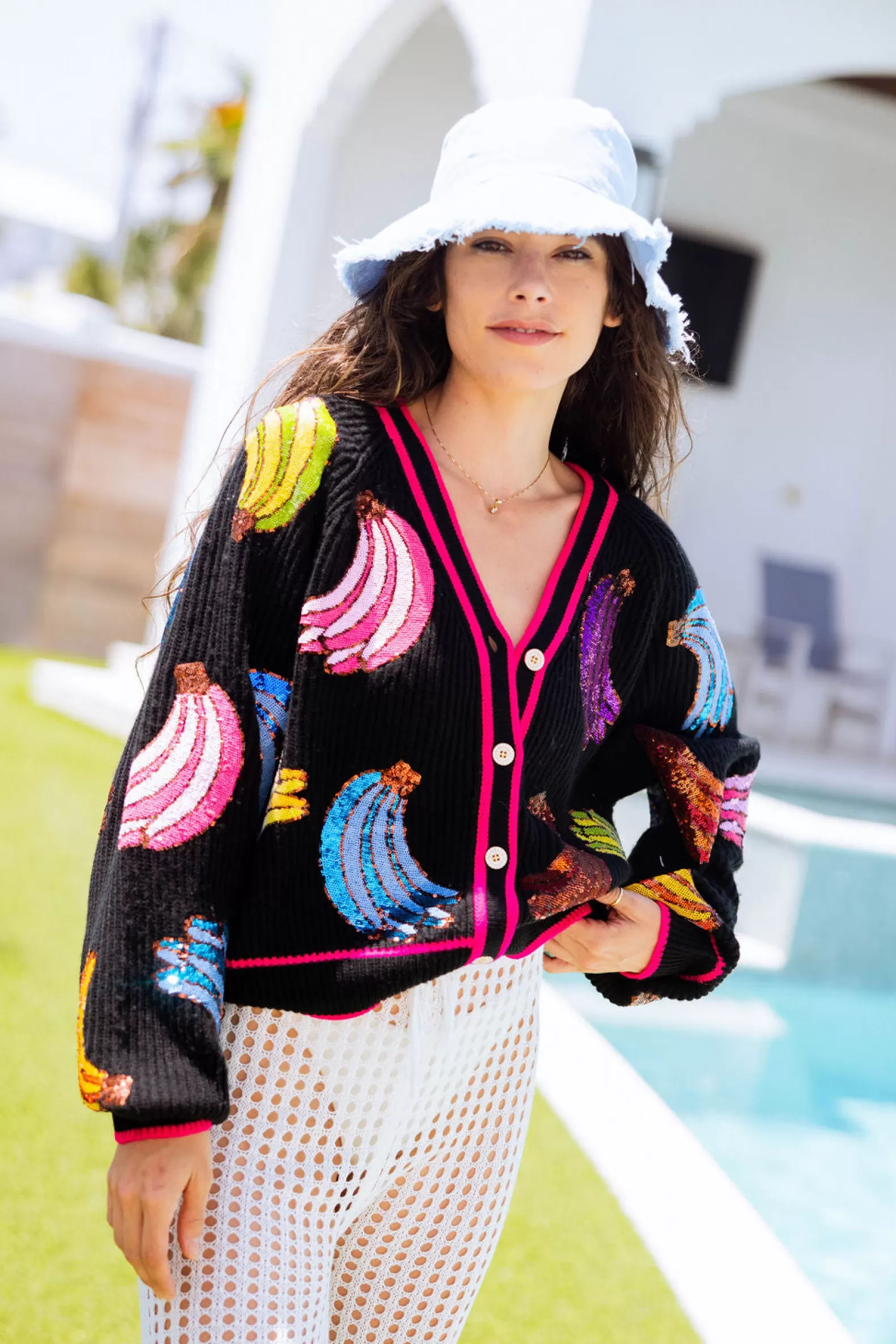 Queen of Sparkles Sweaters<Multi Banana Cardigan Black