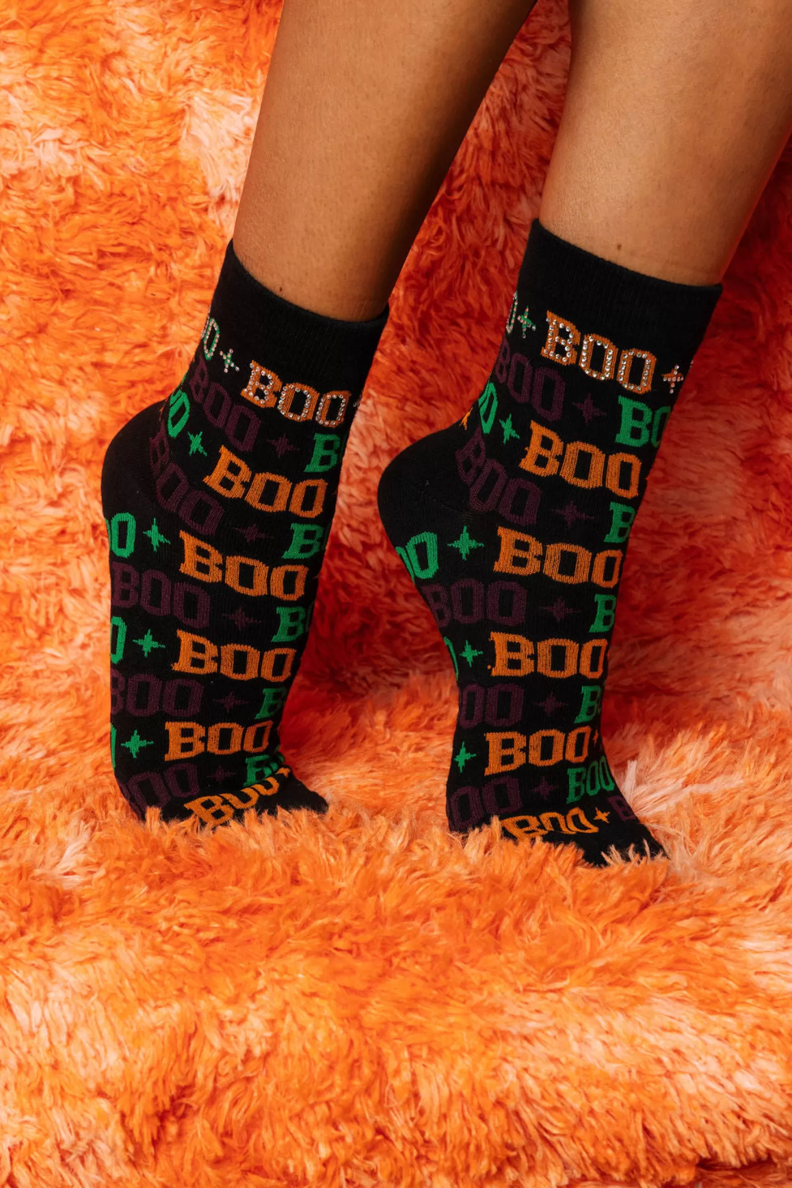Queen of Sparkles Accessories<Multi 'Boo' Rhinestone Socks Black