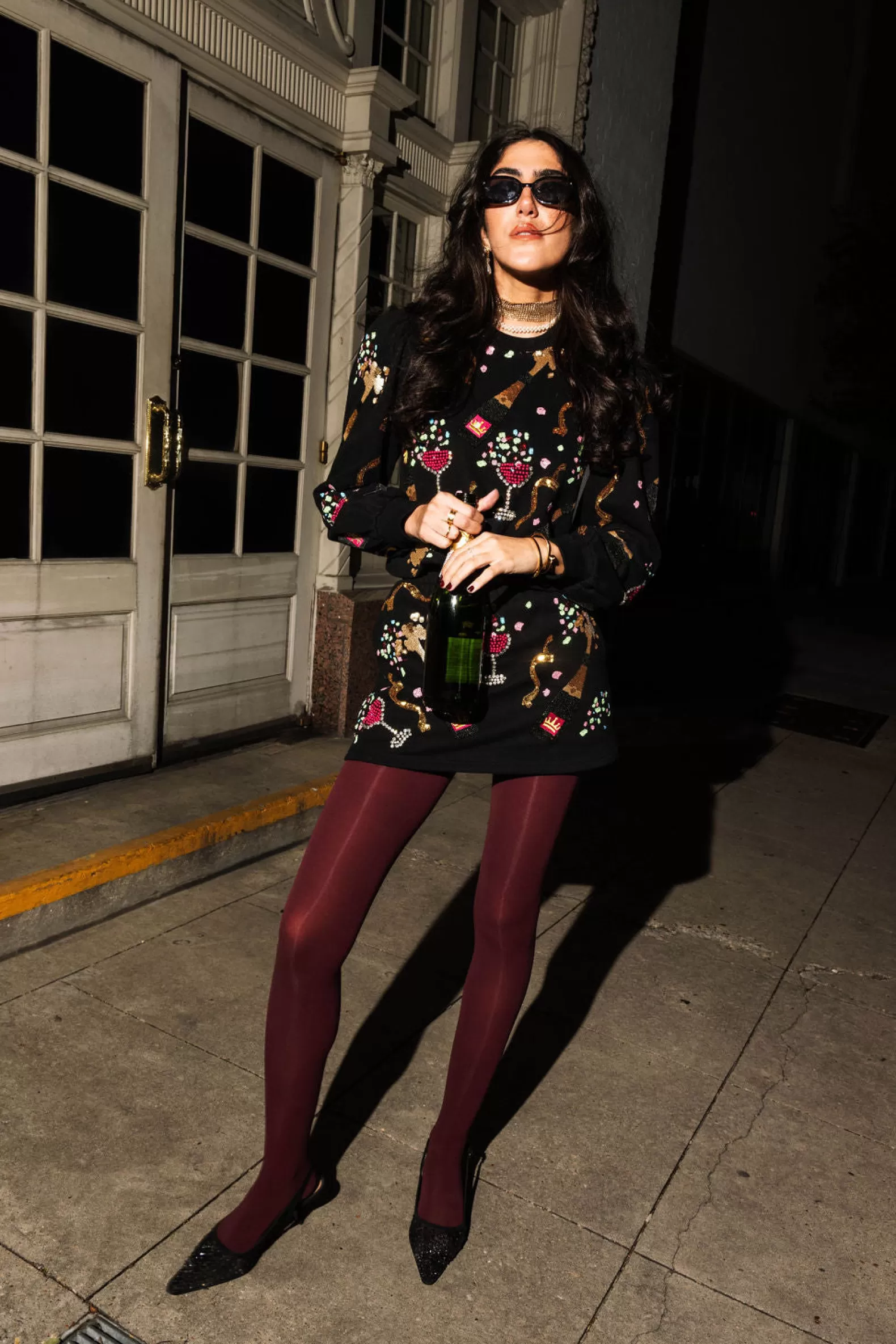 Queen of Sparkles Sets | Skirts<Multi Champagne Bottle And Coupe Skort Black