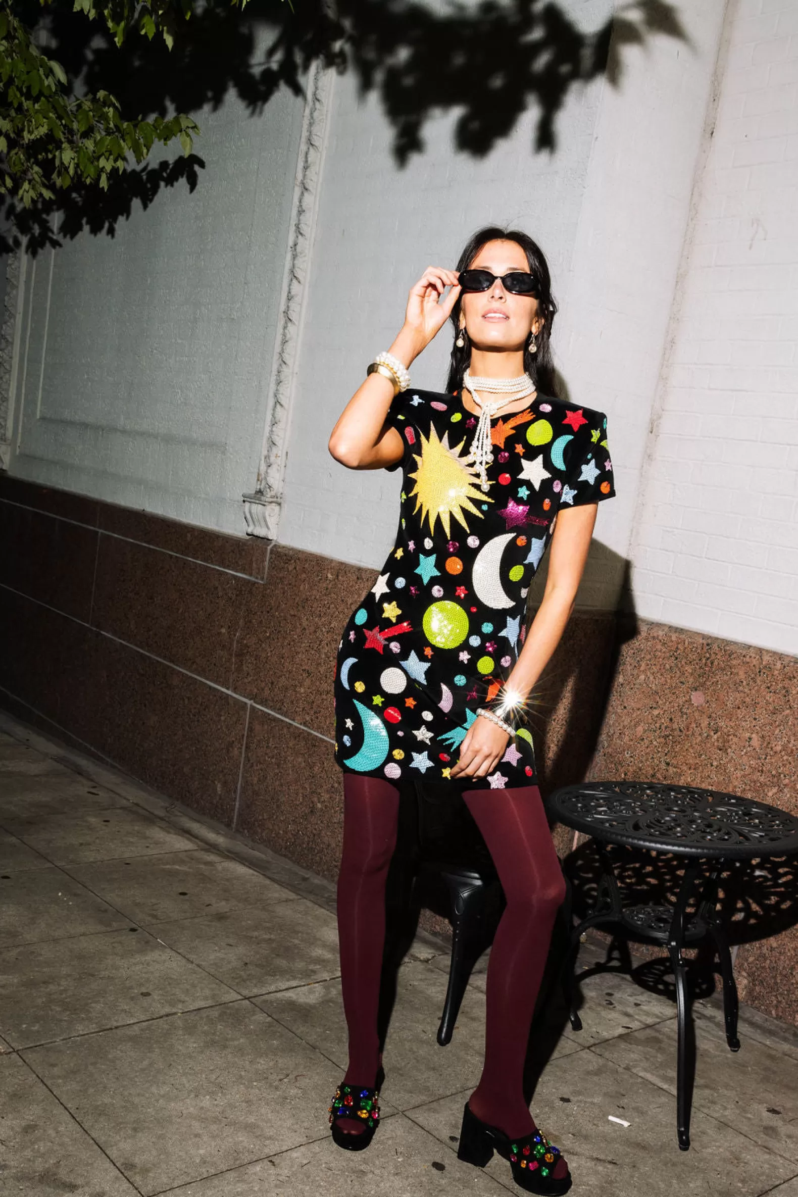 Queen of Sparkles Dresses<Multi Galaxy Velvet Cocktail Dress Black