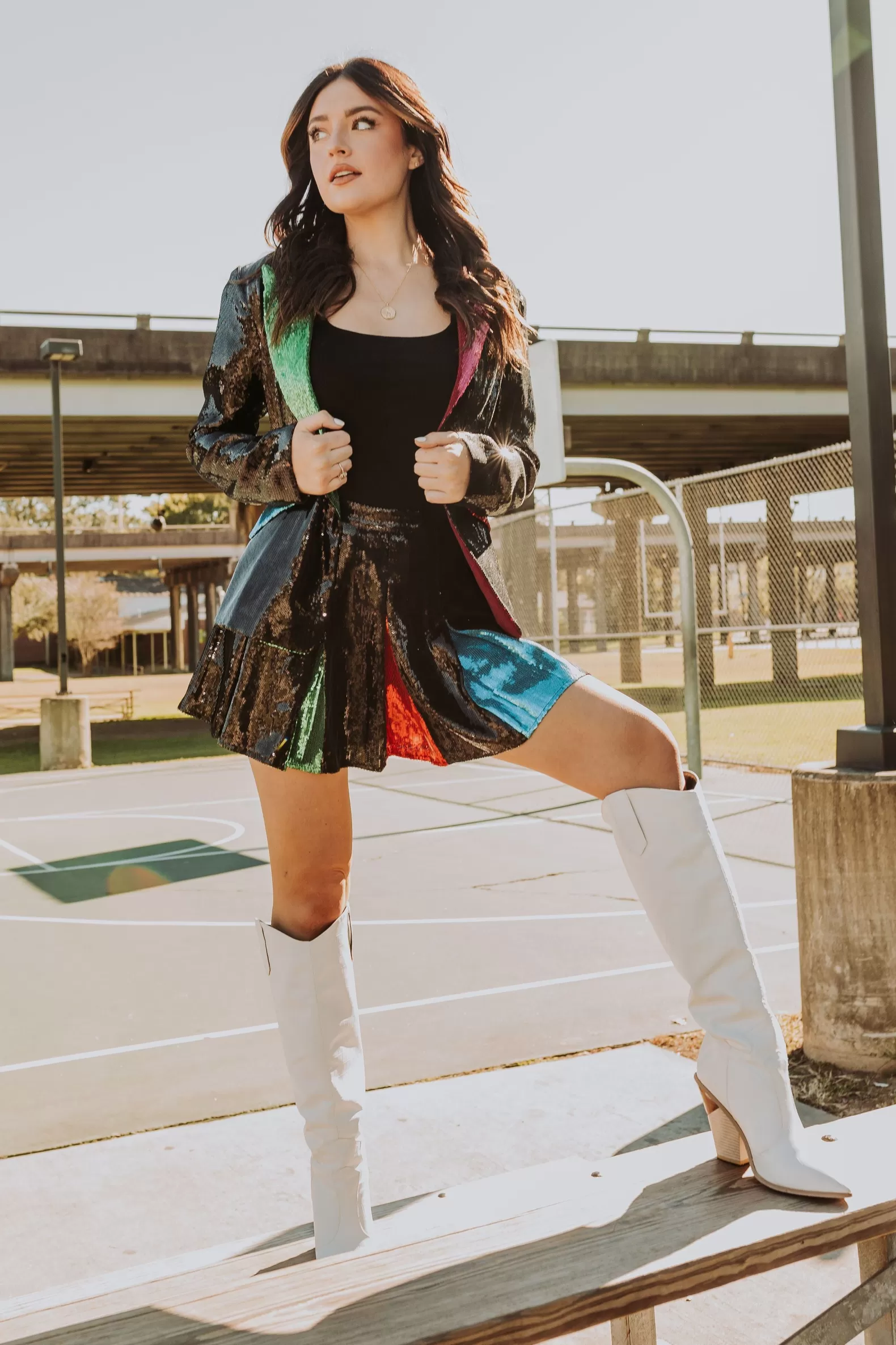 Queen of Sparkles Skirts<Black Sequin Rainbow Pleat Skort