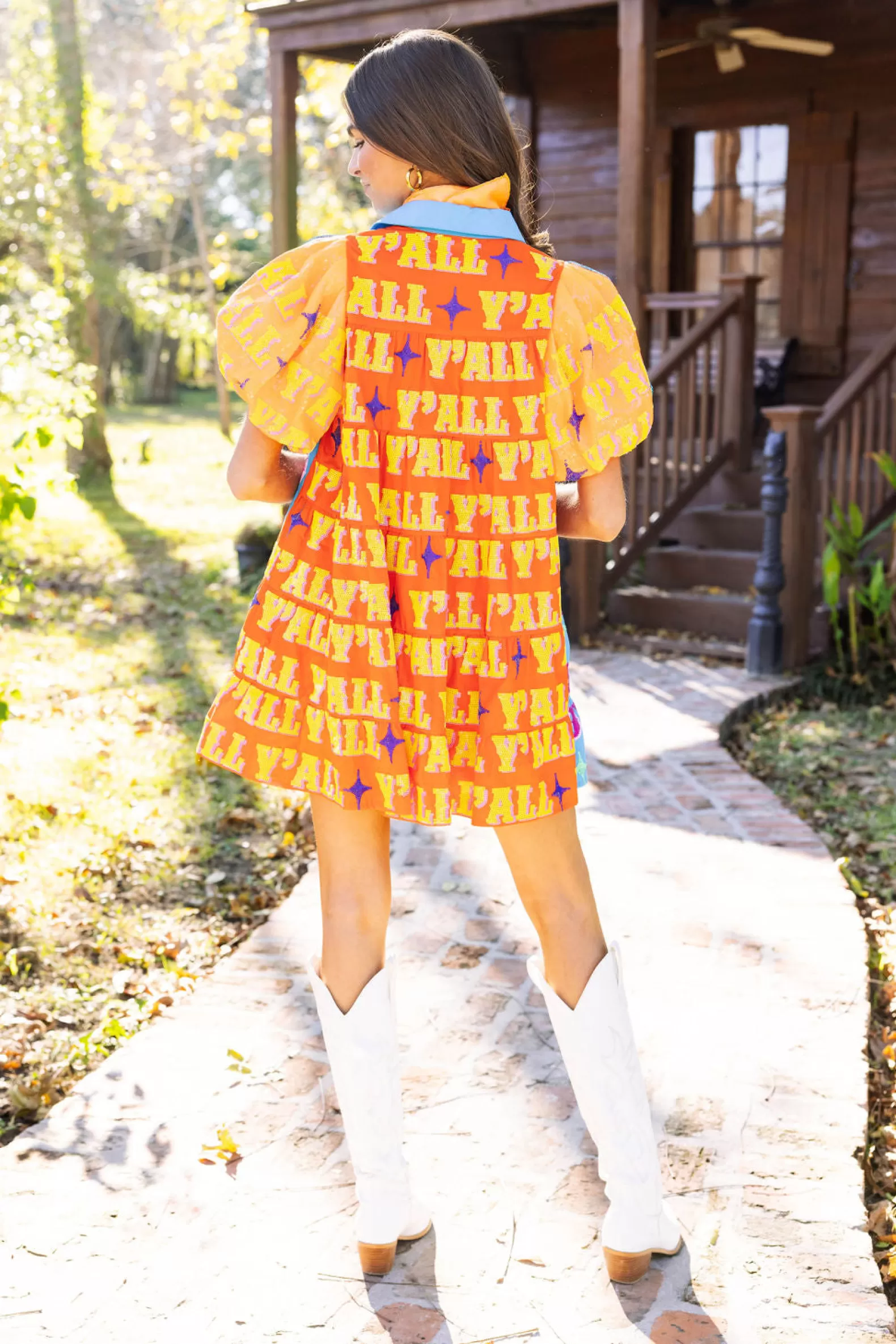 Queen of Sparkles Dresses<& Orange Sequin Sleeve Howdy Tiered Dress Blue