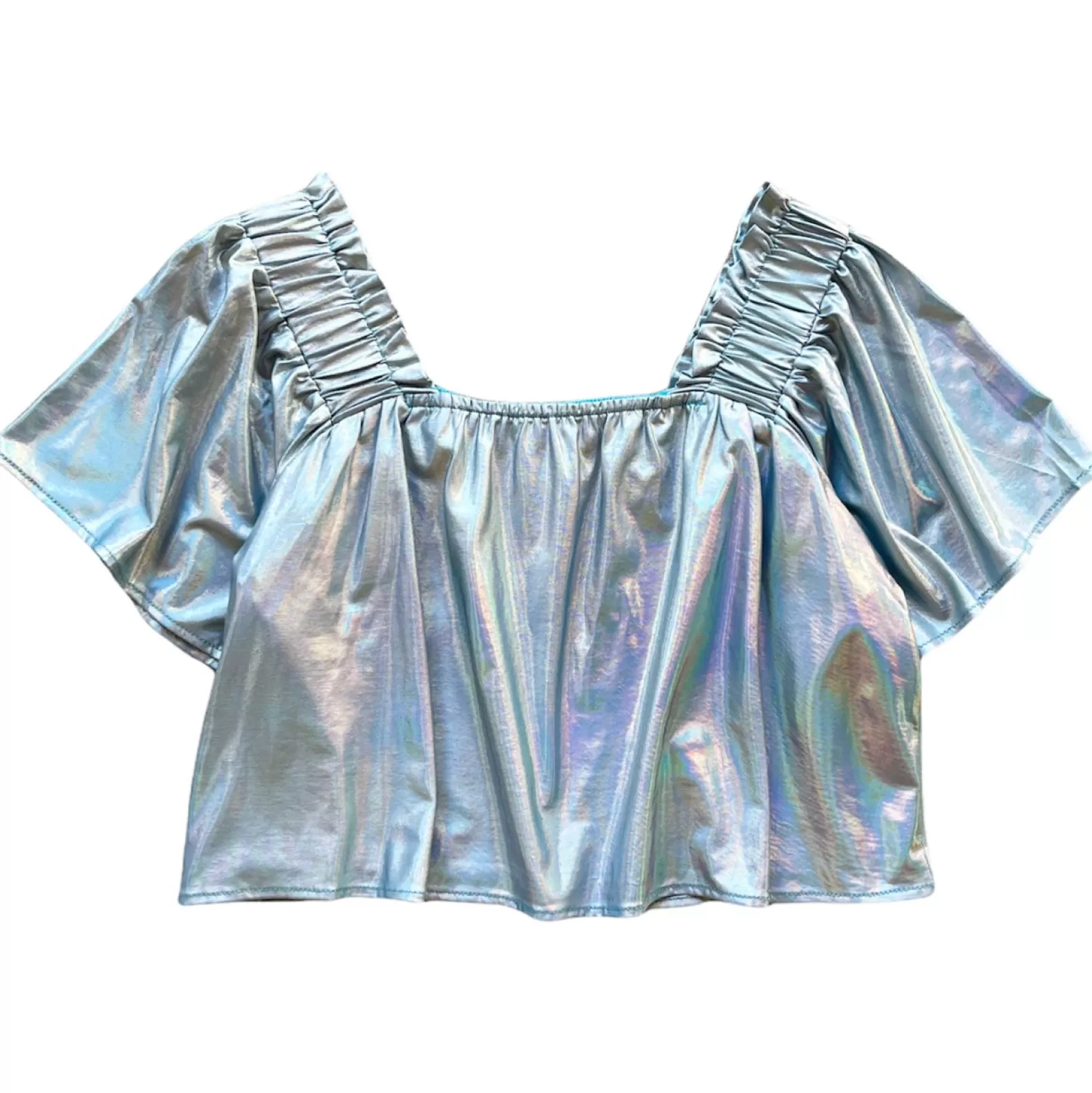 Queen of Sparkles Tops<graphic Flutter Top Blue Holo