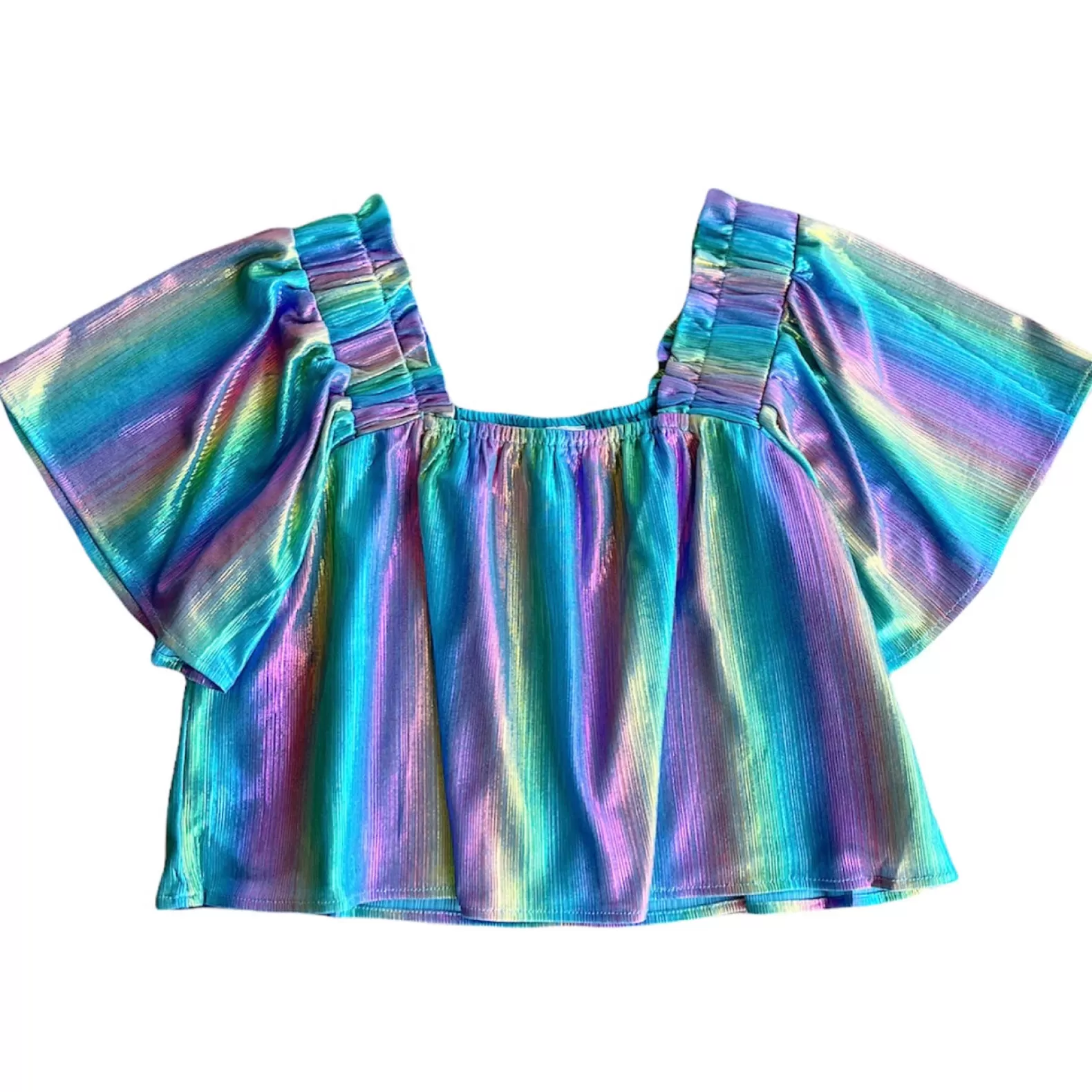 Queen of Sparkles Tops<Flutter Top Blue Rainbow