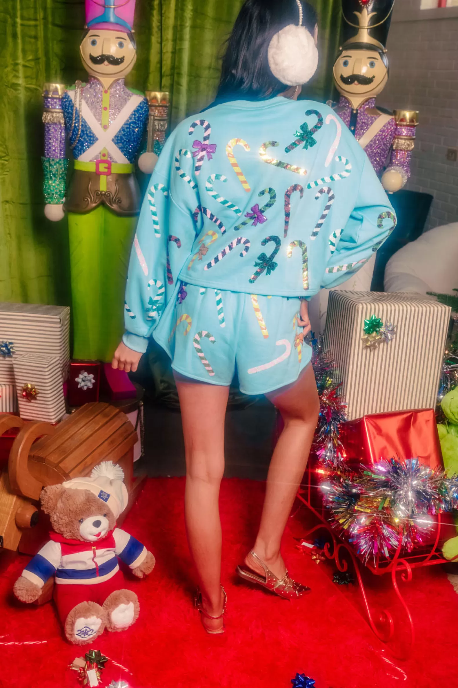 Queen of Sparkles Sets | Shorts<Rainbow Candy Canes Shorts Bright Blue