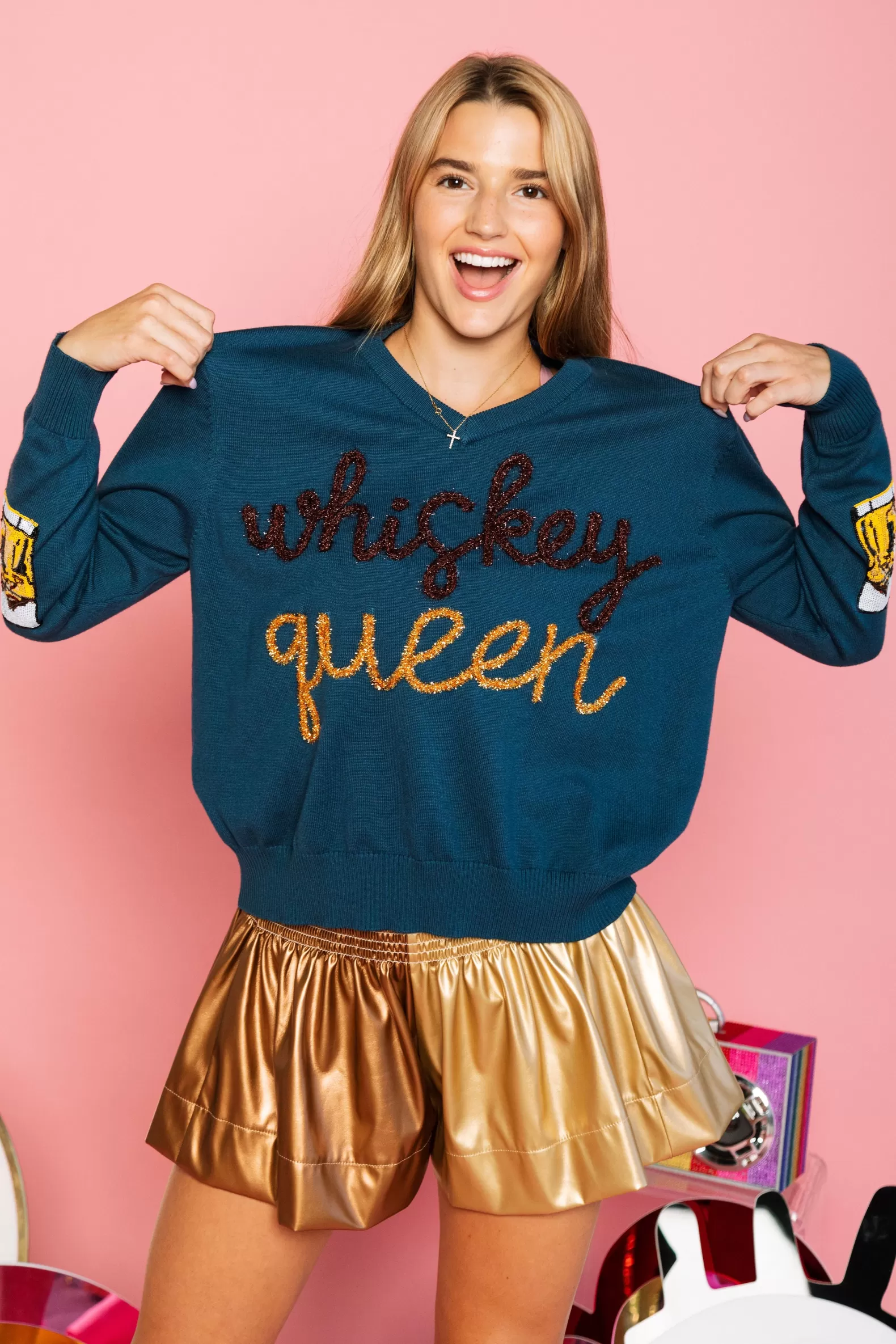 Queen of Sparkles Shorts<Bronze & Gold Leather Swing Shorts