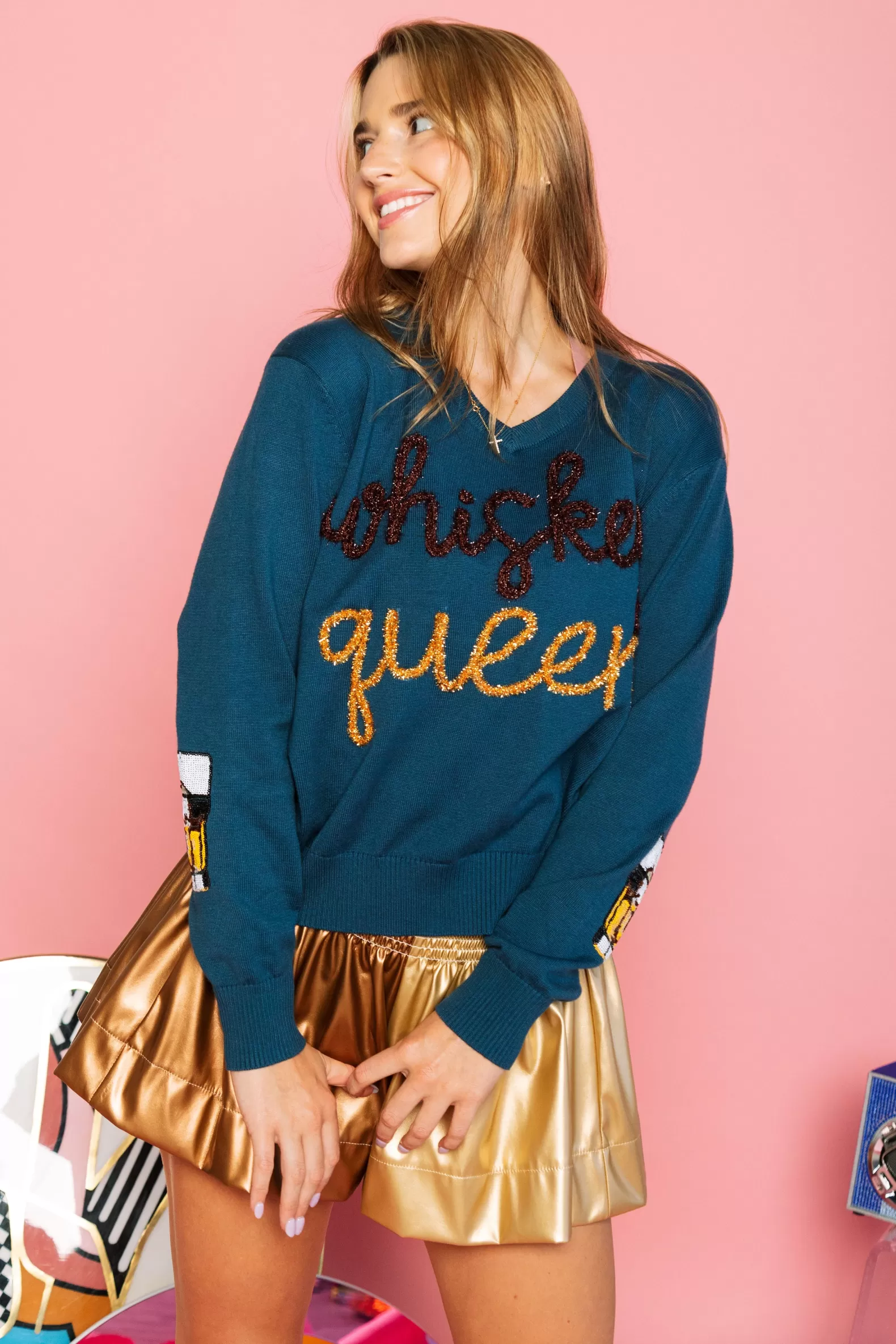 Queen of Sparkles Shorts<Bronze & Gold Leather Swing Shorts