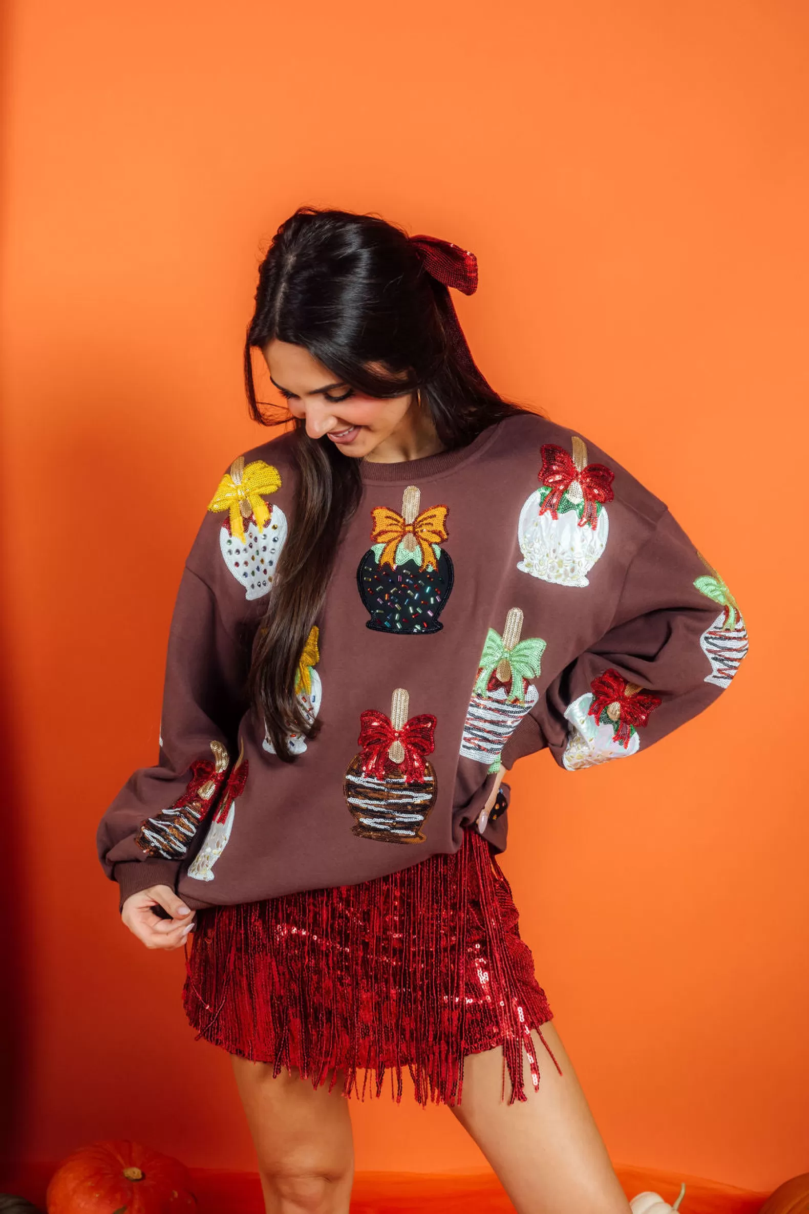 Queen of Sparkles Sweatshirts<Candy Apple Sweatshirt Brown