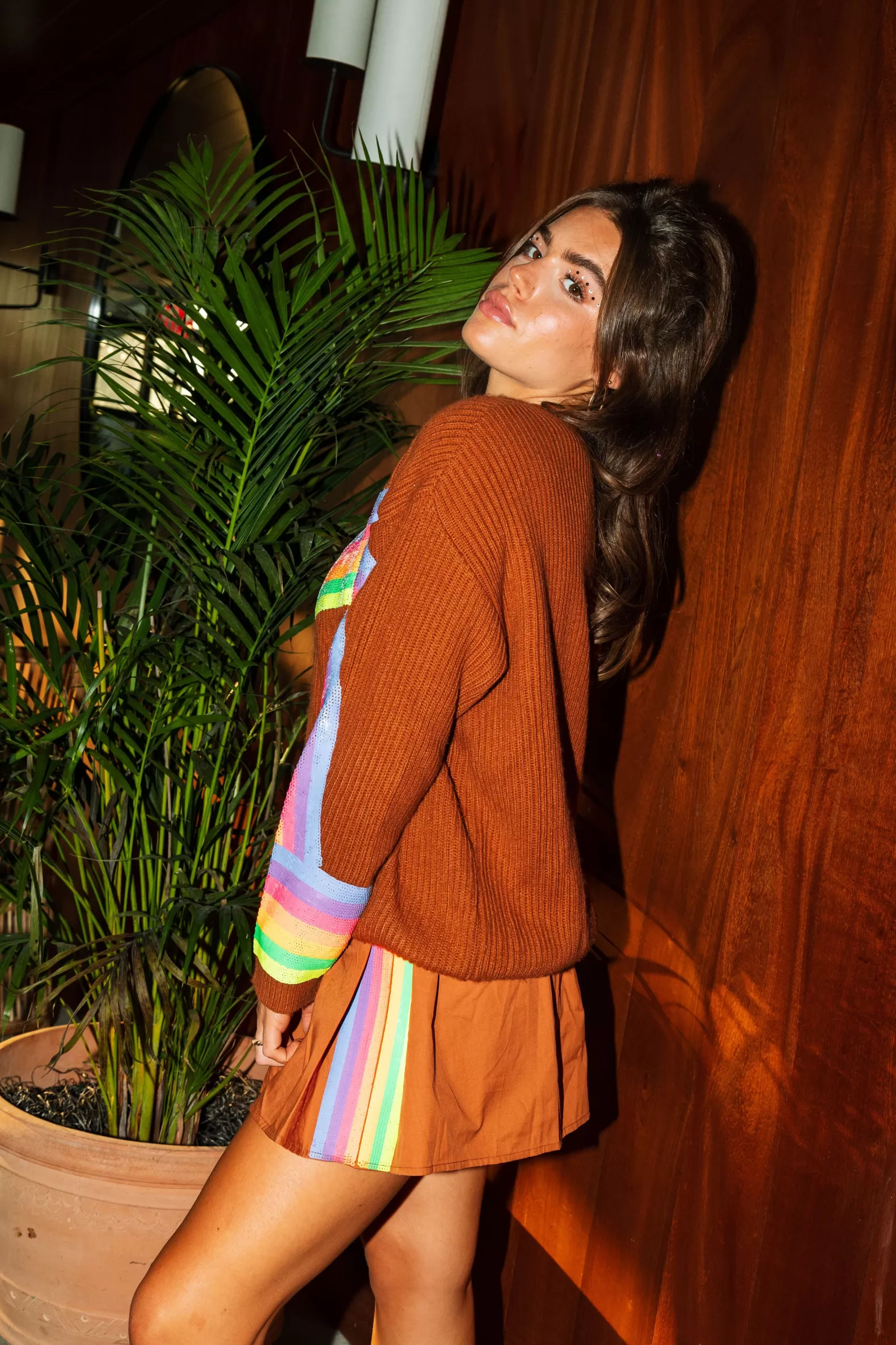 Queen of Sparkles Skirts<Brown Skirt with Neon Sequin Stripe