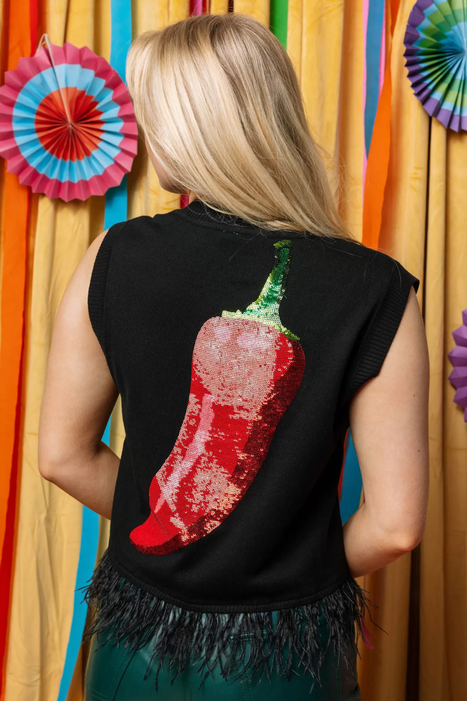 Queen of Sparkles Sweaters | Tops<Caliente Feather Sweater Tank