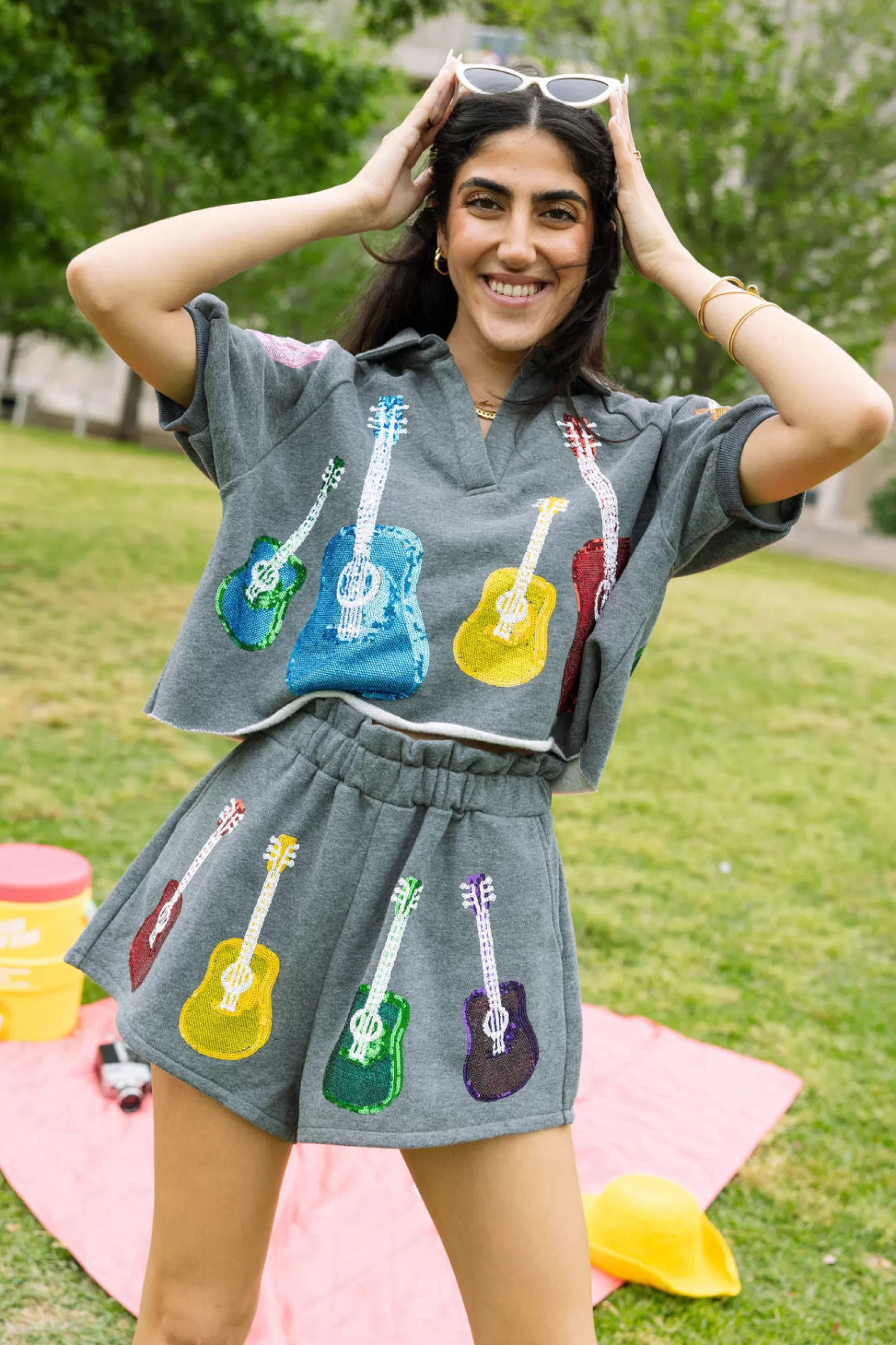 Queen of Sparkles Shorts | Sets<& Rainbow Guitar Short Charcoal