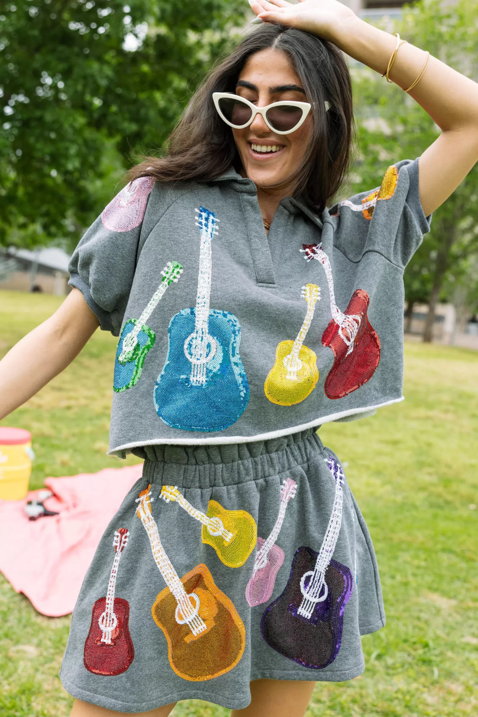 Queen of Sparkles Skirts | Sets<Charcoal & Rainbow Guitar Skort Grey