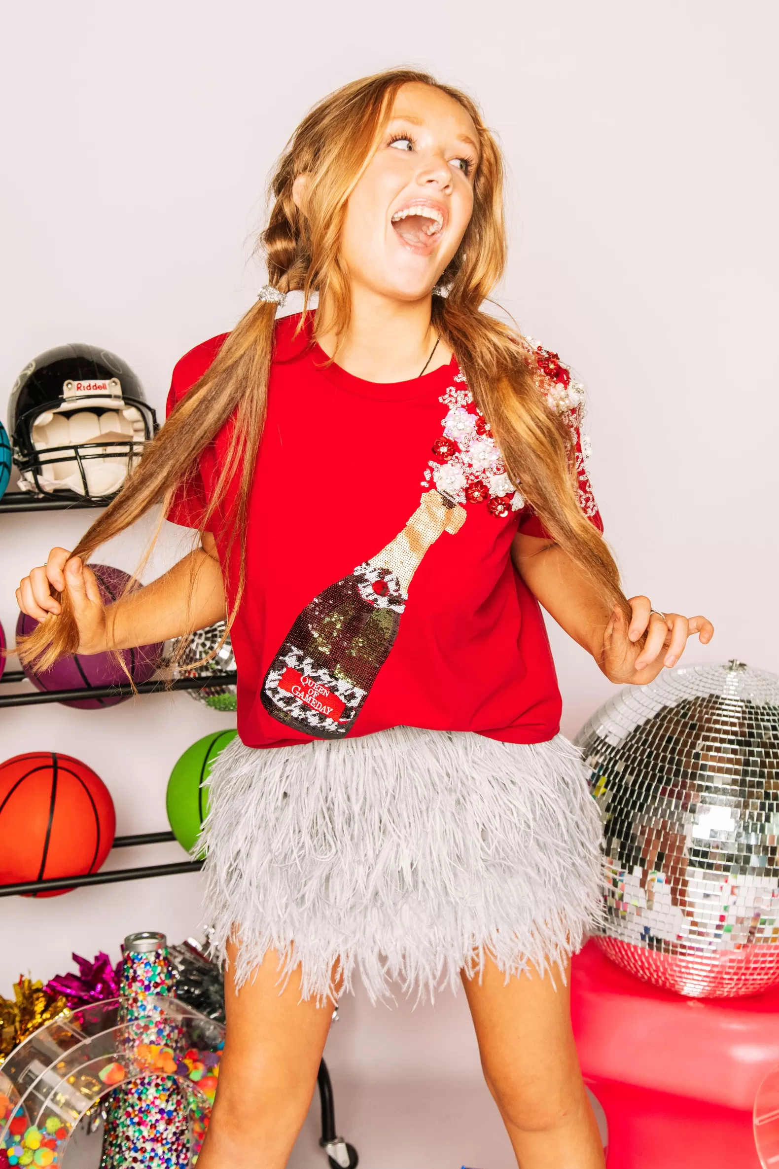 Queen of Sparkles Tees<Crimson and Black Houndstooth Popping Champagne Tee XS