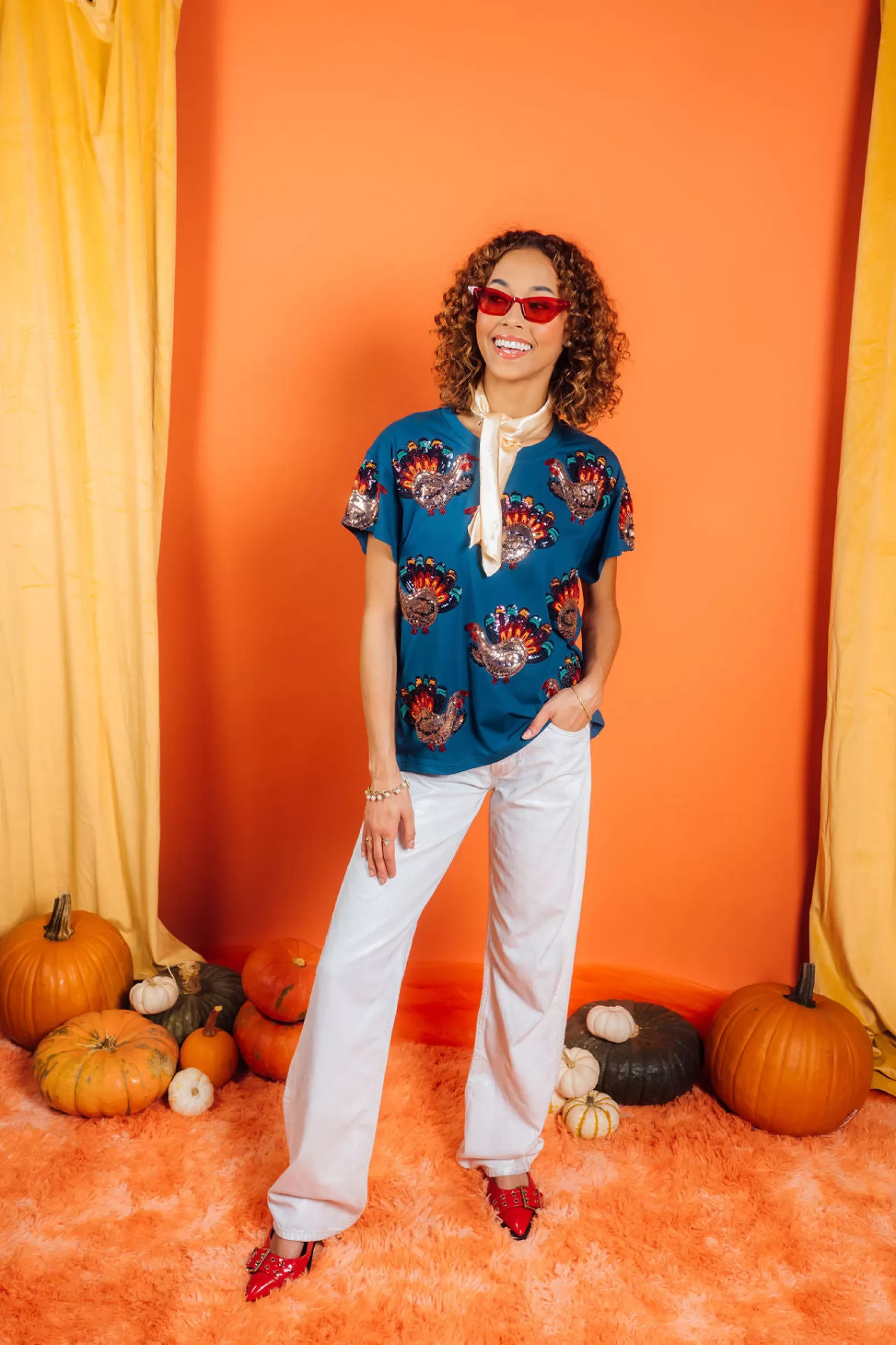 Queen of Sparkles Tees<Beaded Turkey All Over Tee Dark Blue