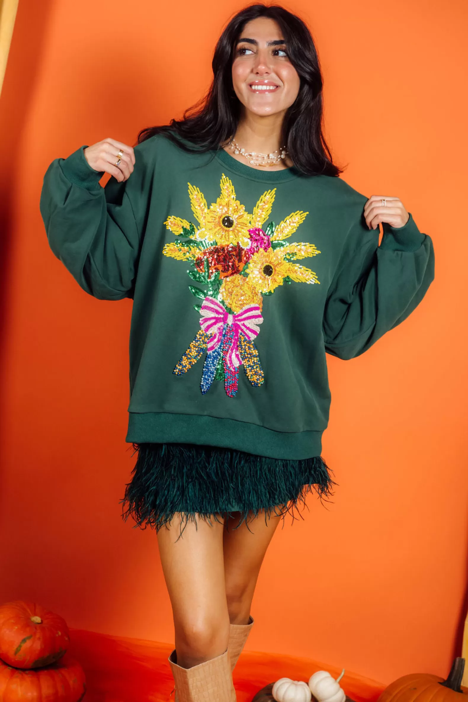 Queen of Sparkles Sweatshirts<Fall Bouquet Sweatshirt Dark Green