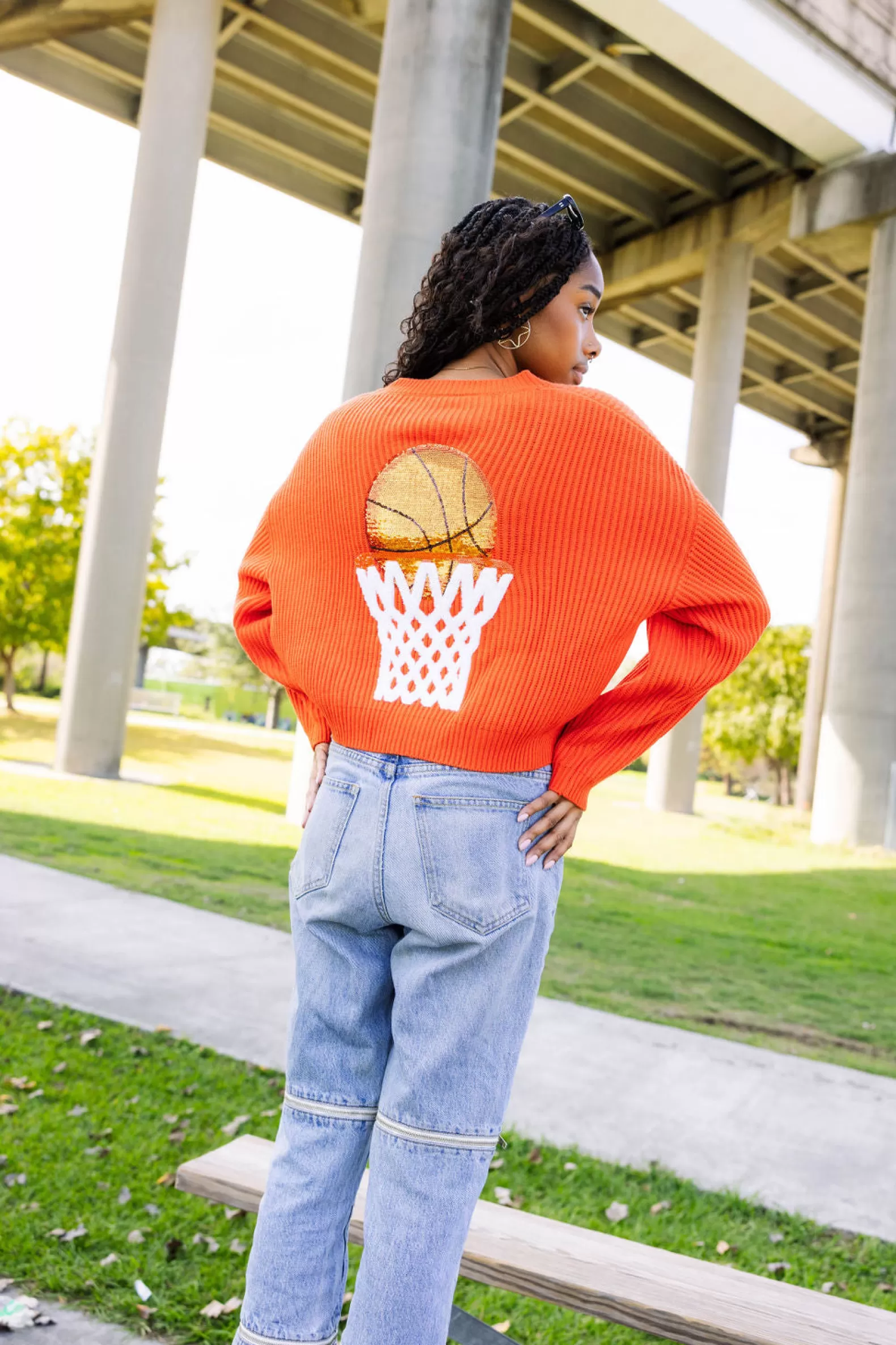 Queen of Sparkles Sweaters<'Nothin But Net' Glitter Script Sweater Dark Orange