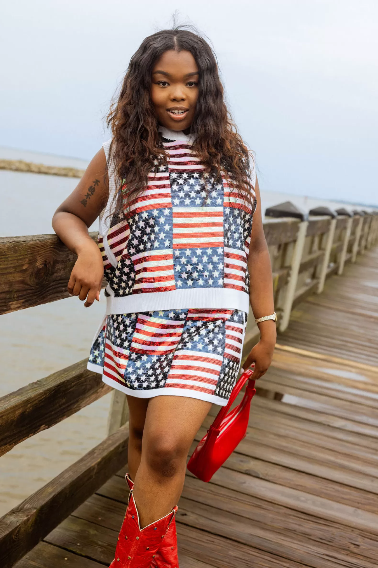 Queen of Sparkles Skirts | Sets<Full Sequin Stars & Stripes Skirt White