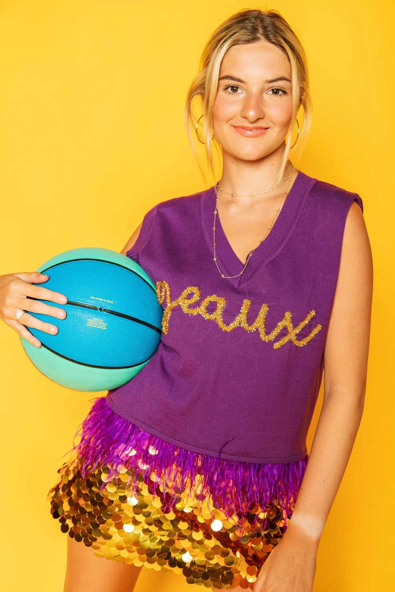 Queen of Sparkles Sweaters<Geaux' Purple Feather Sweater Tank with Tiger- Licensed