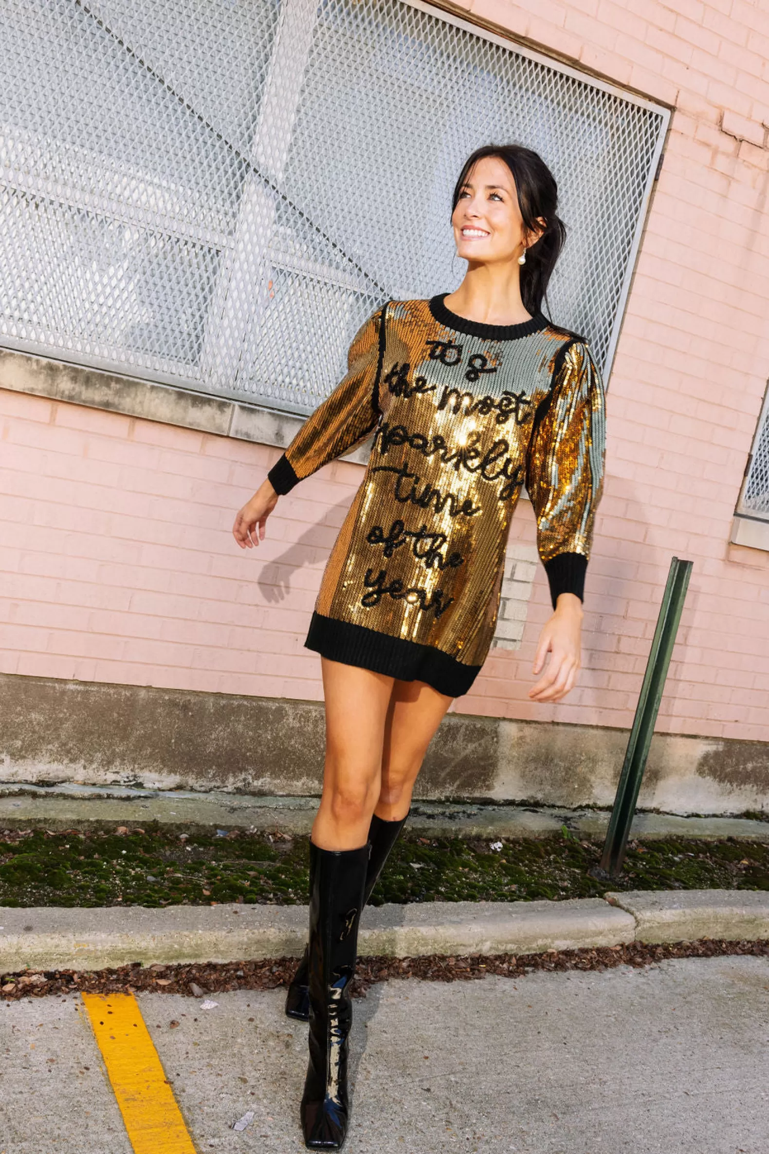 Queen of Sparkles Dresses<& Black Sequin Sparkly Time Sweater Dress Gold