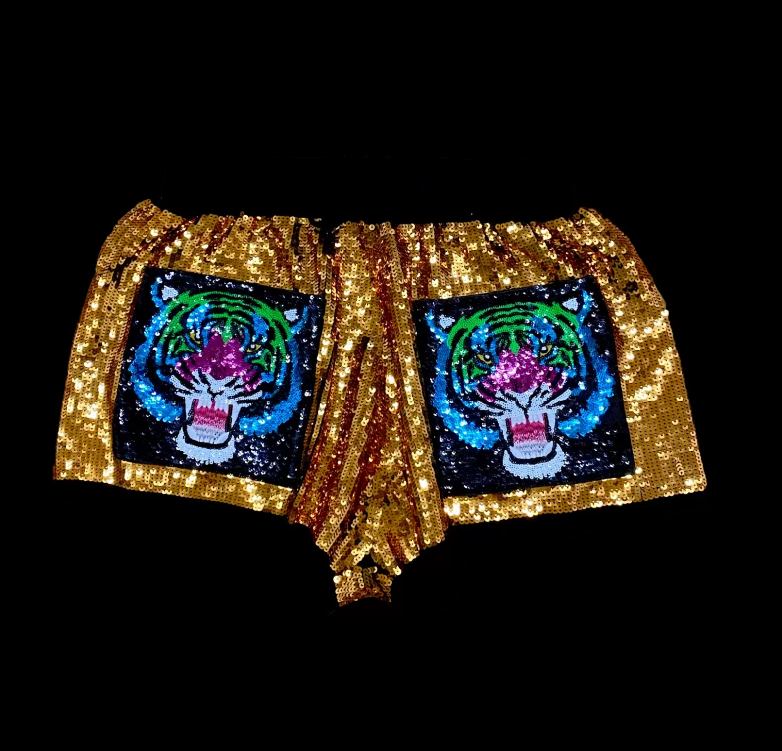 Queen of Sparkles Shorts<Gold Rainbow Tiger Sequin Shorts Gold/Rainbow