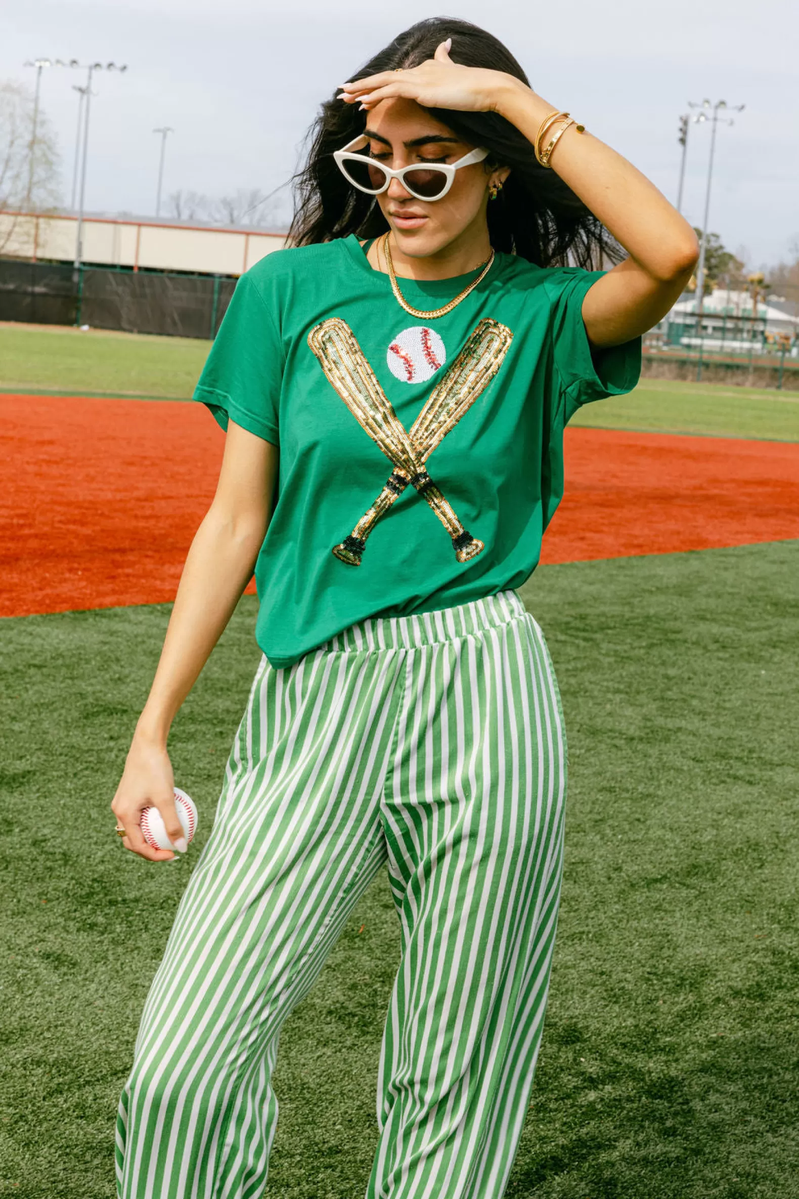 Queen of Sparkles Tees<& Gold Baseball Tee Green