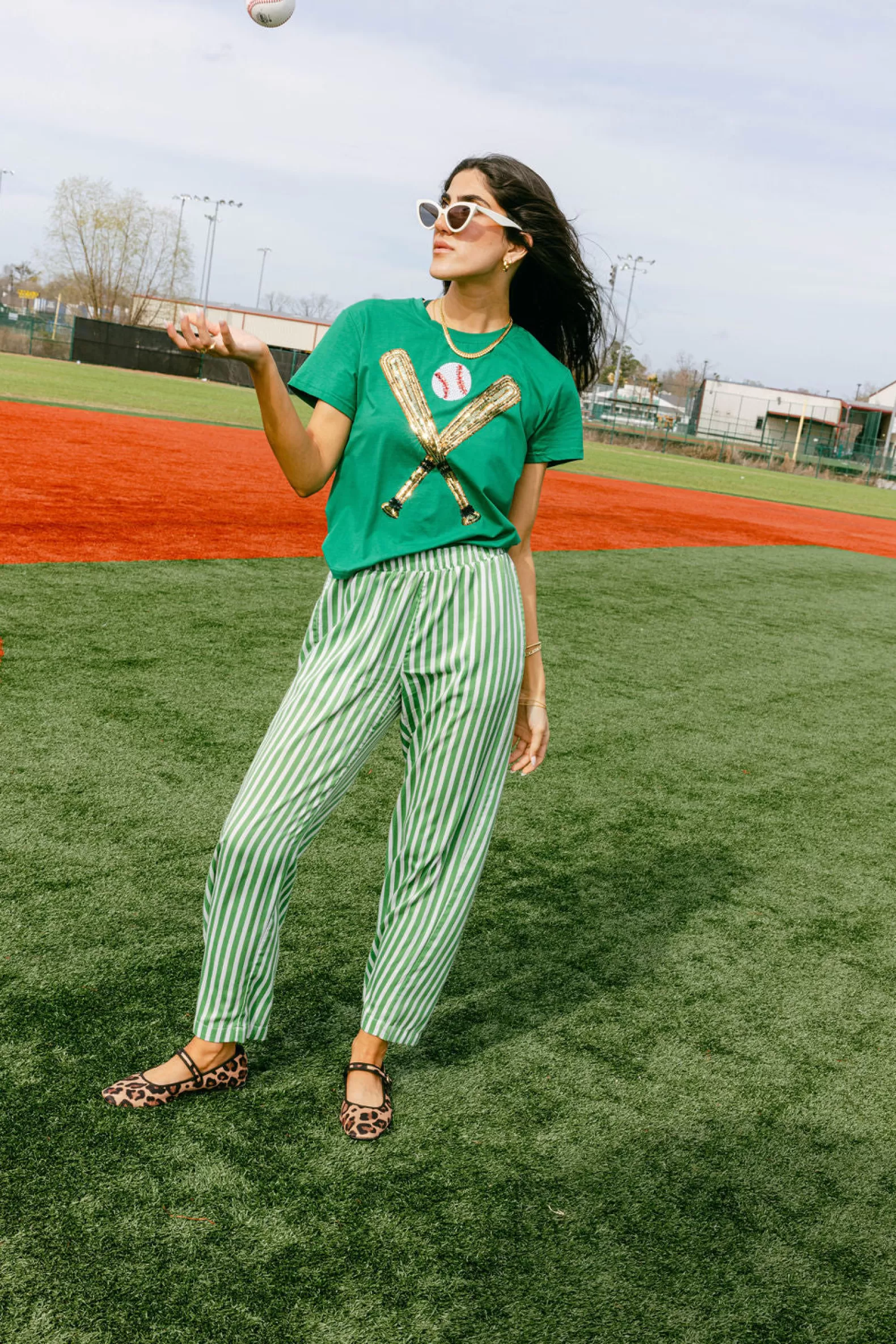 Queen of Sparkles Tees<& Gold Baseball Tee Green
