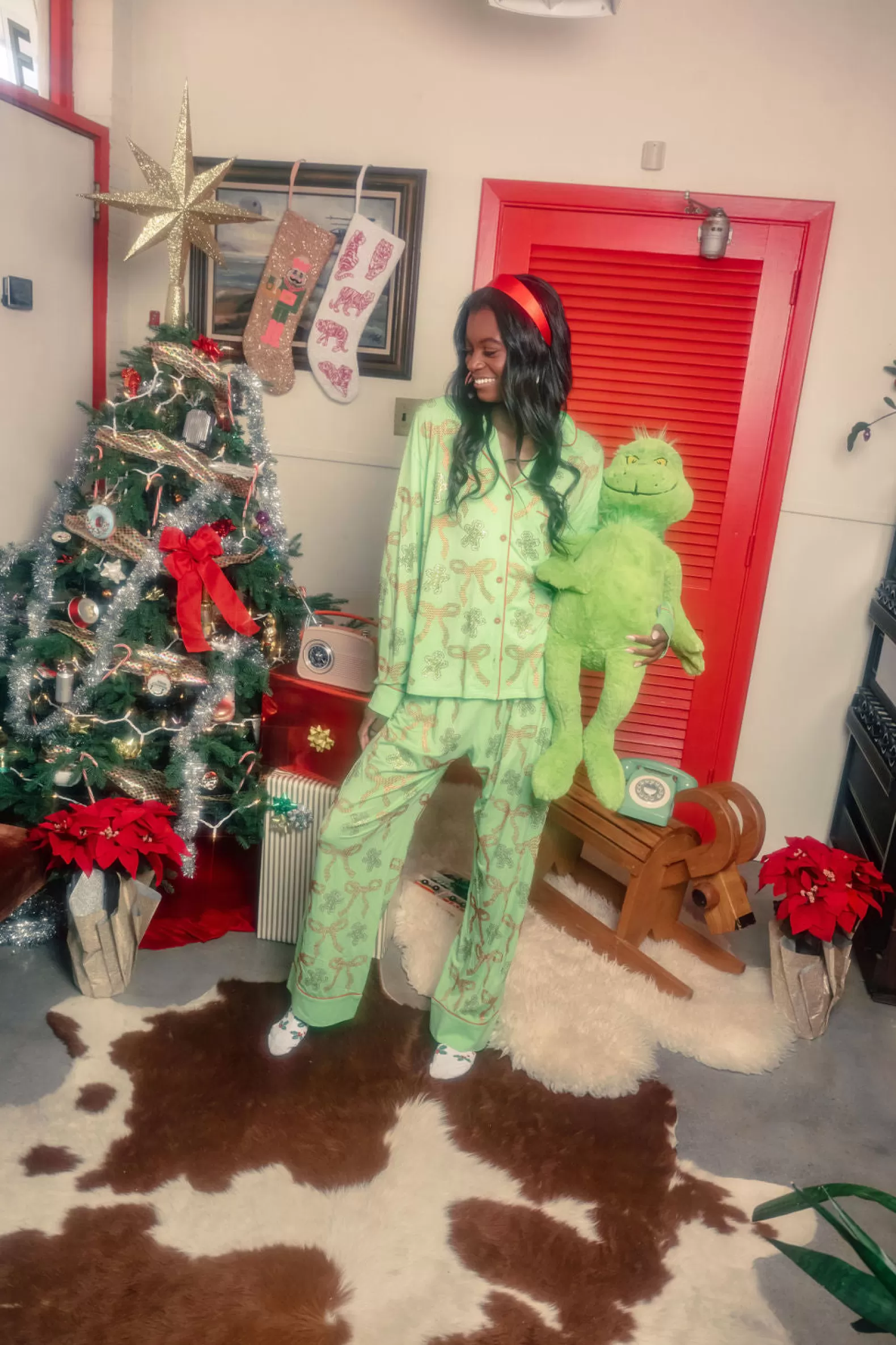 Queen of Sparkles Pajamas<Gingerbread Men & Bows Pajama Top Green