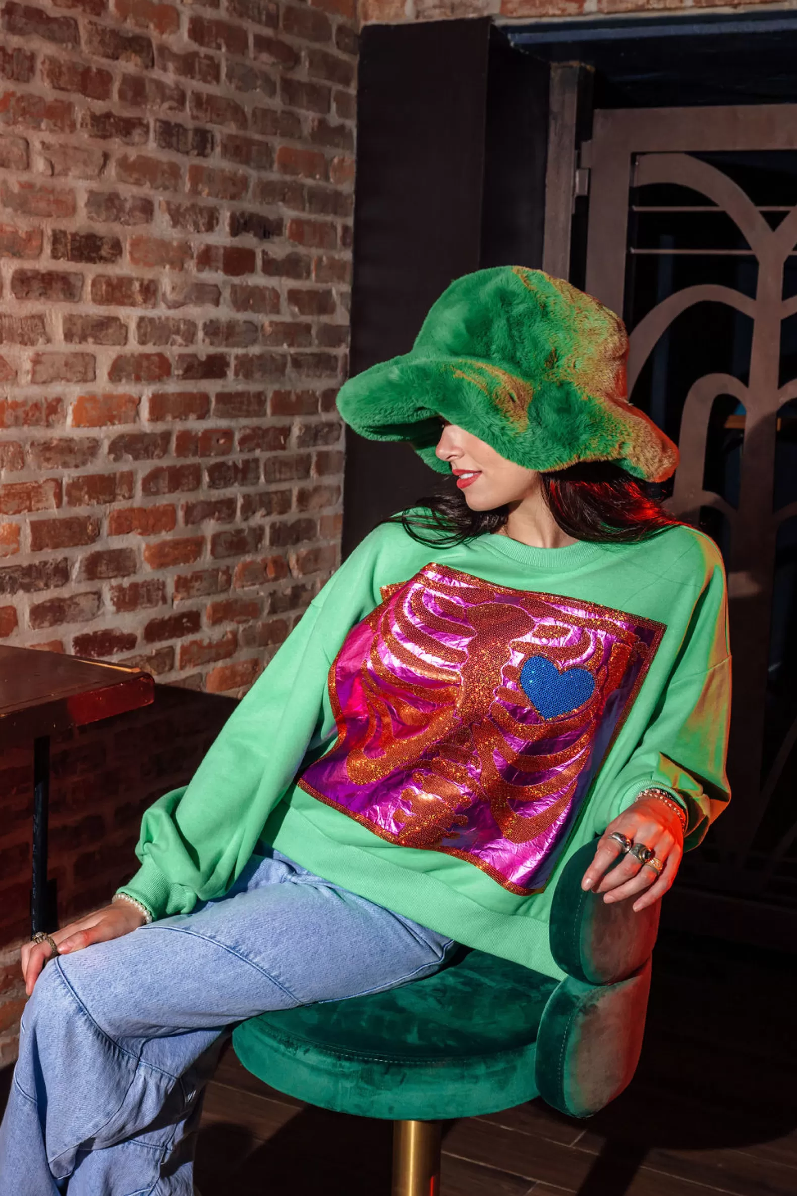 Queen of Sparkles Sweatshirts<X Ray Heart Sweatshirt Green