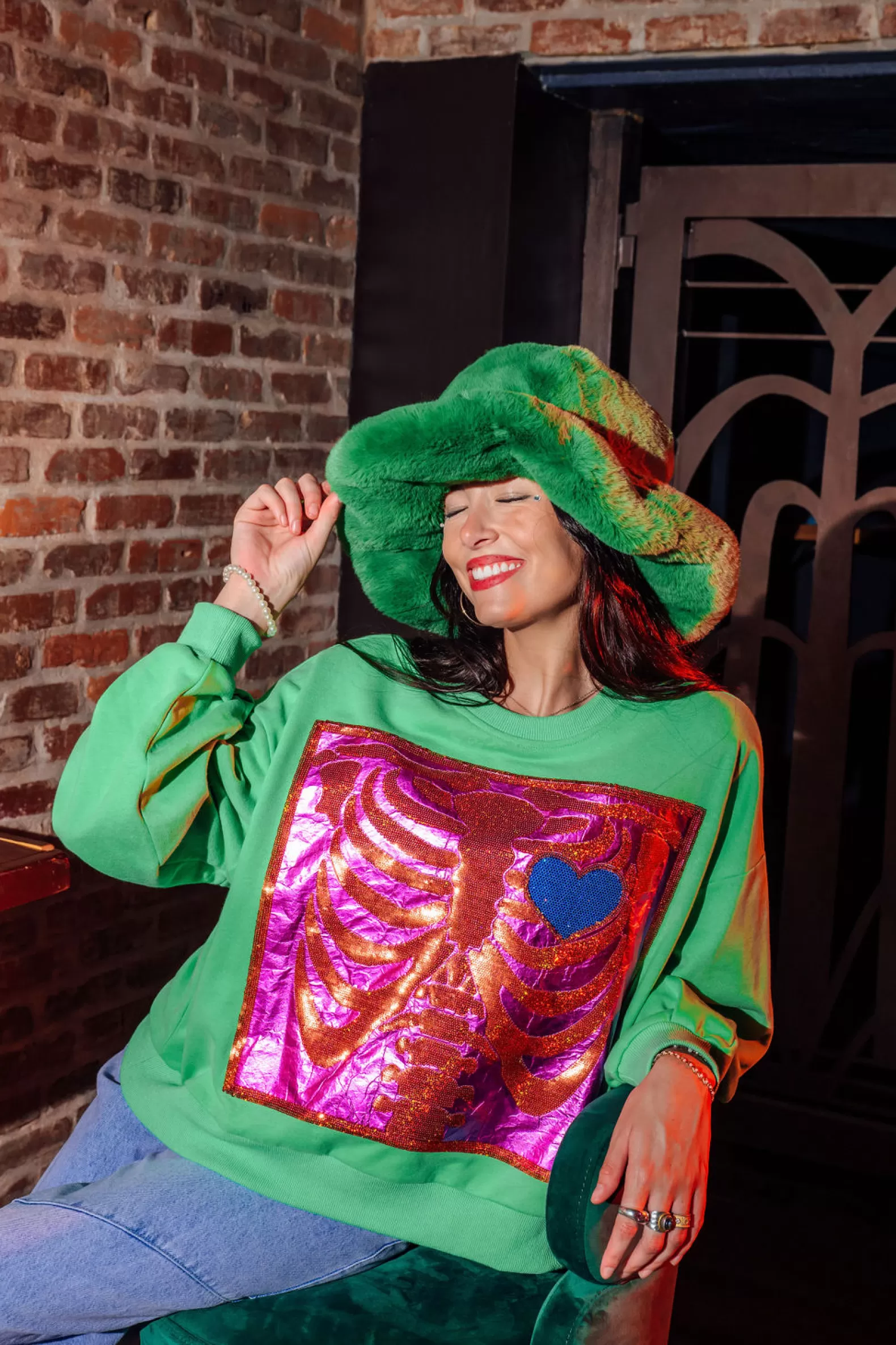 Queen of Sparkles Sweatshirts<X Ray Heart Sweatshirt Green