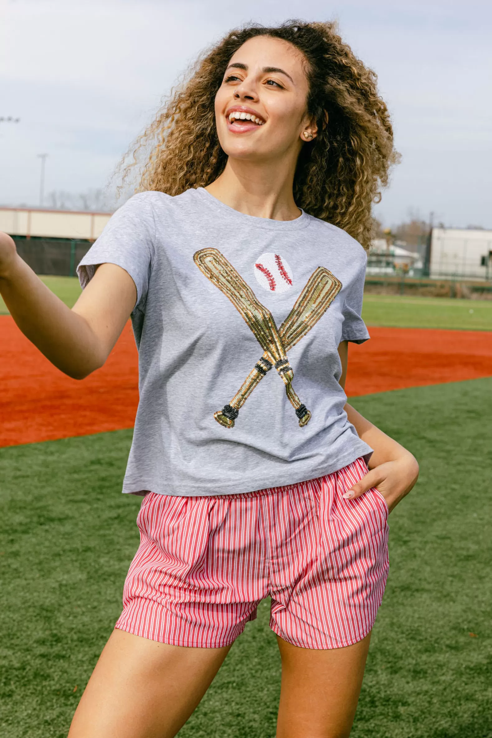 Queen of Sparkles Tees<& Gold Baseball Tee Grey