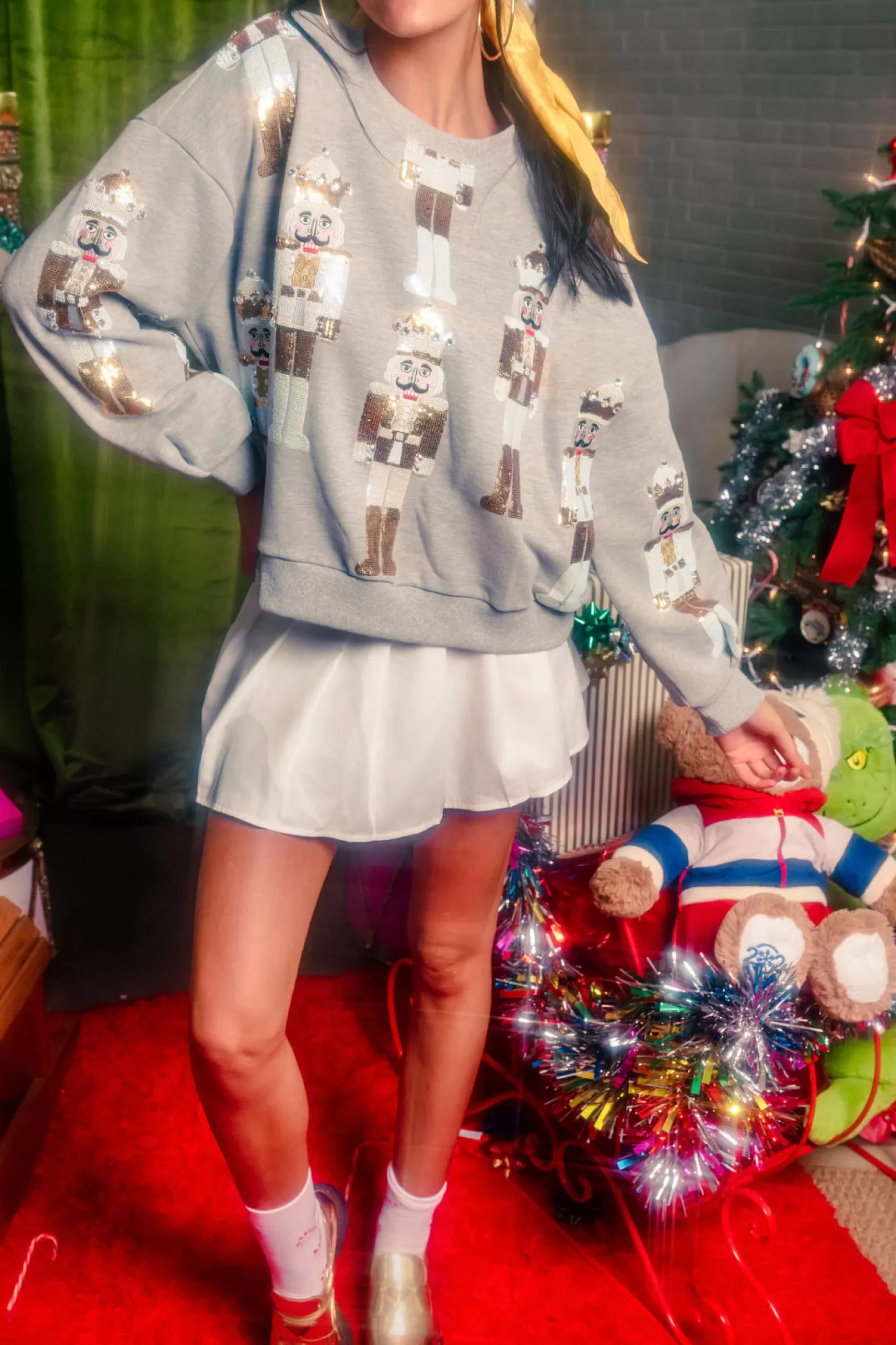 Queen of Sparkles Sweatshirts<& Gold Scattered Nutcracker Sweatshirt Grey