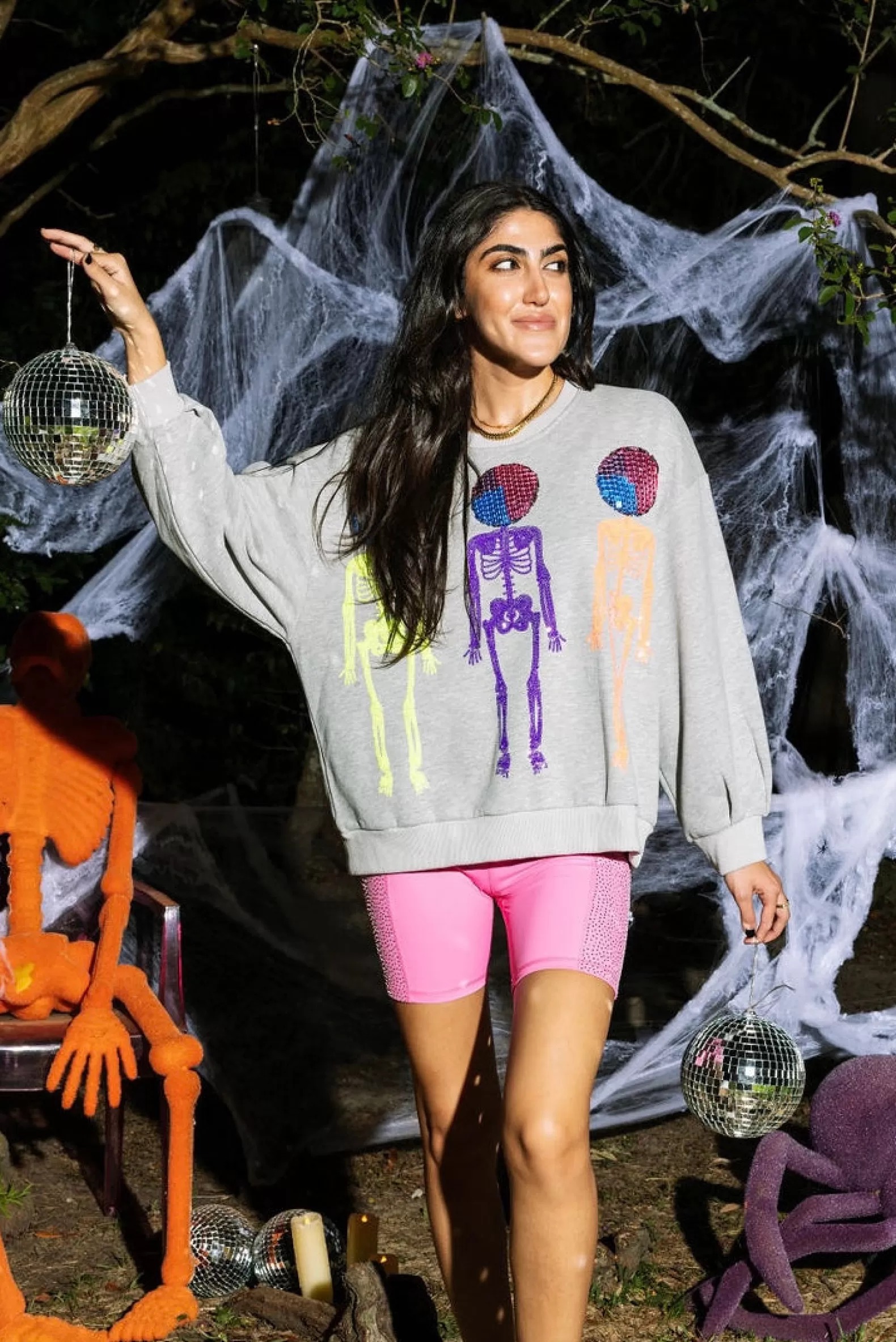 Queen of Sparkles Sweatshirts<Grey Disco Skeleton Sweatshirt