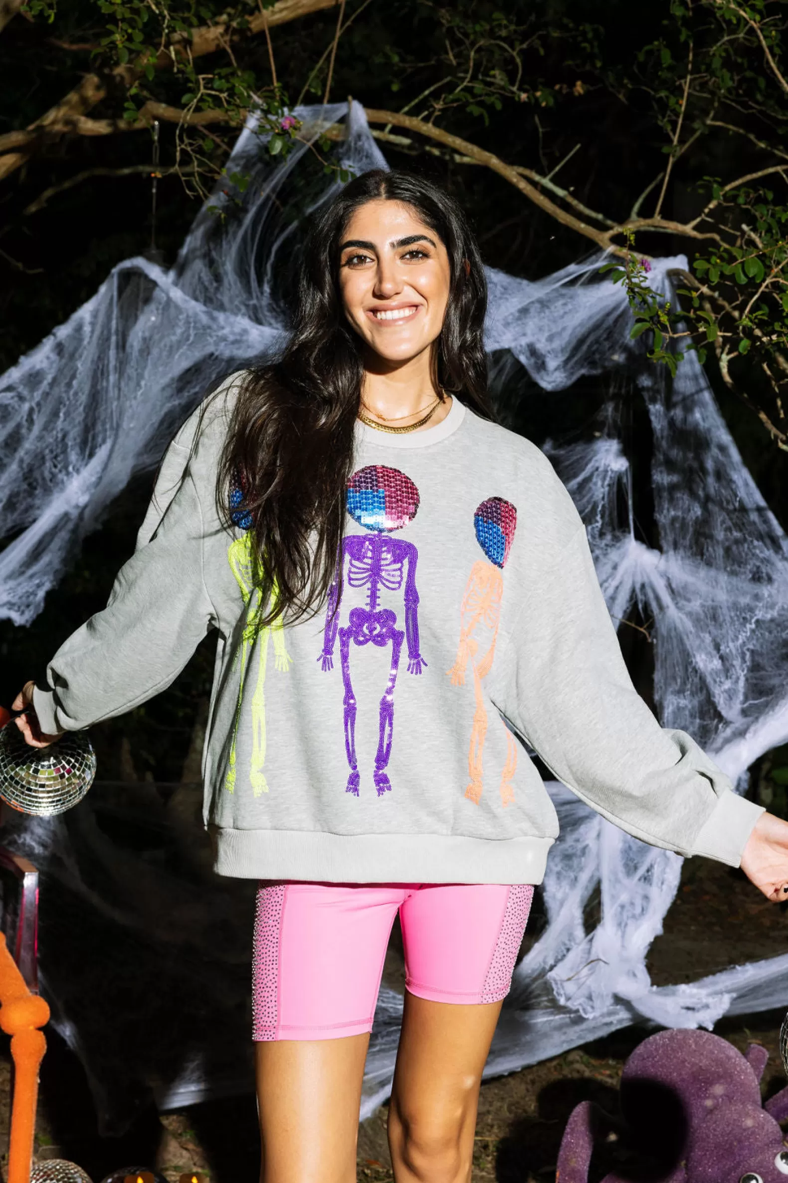 Queen of Sparkles Sweatshirts<Grey Disco Skeleton Sweatshirt