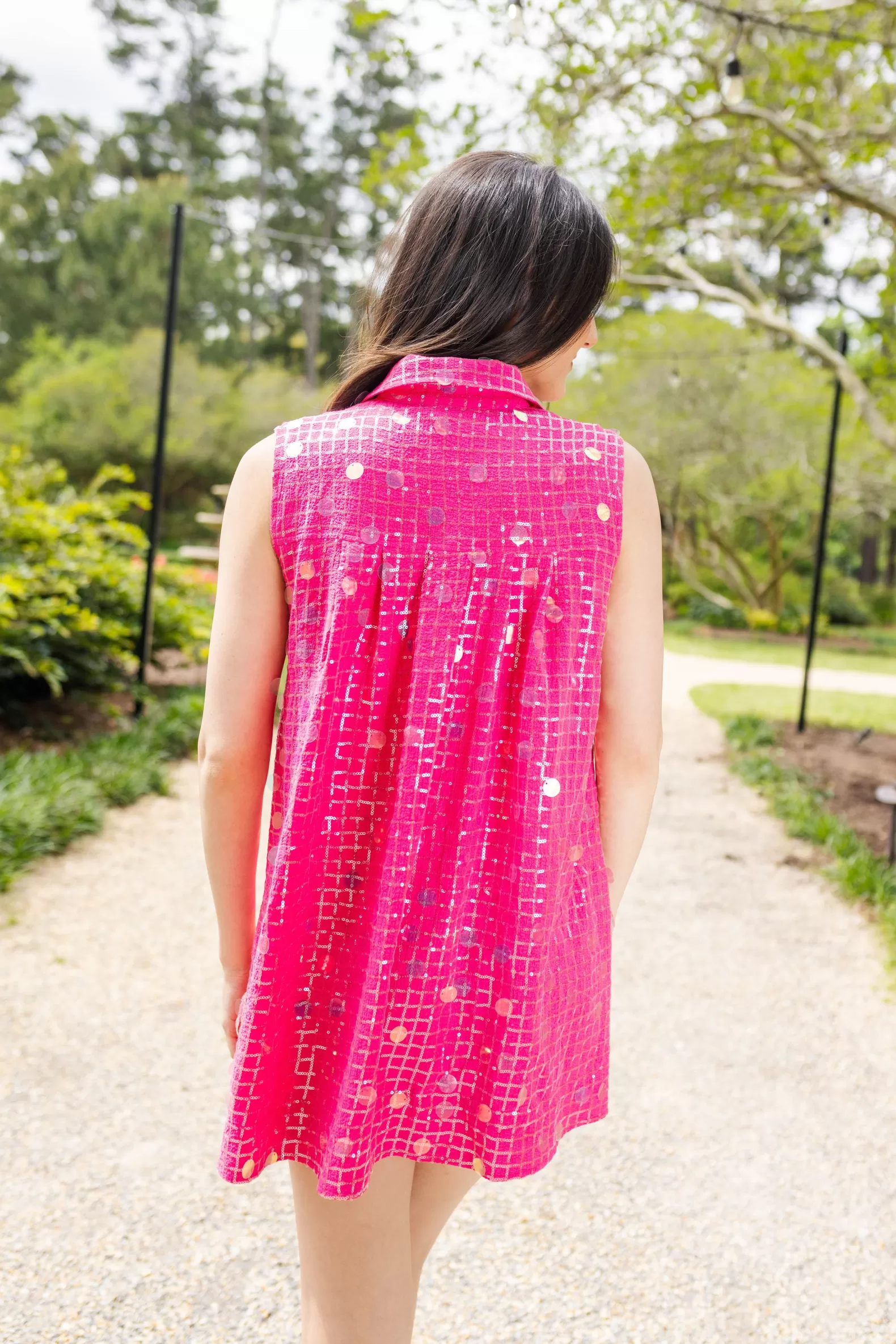 Queen of Sparkles Dresses<Checker Pailette Collar Dress Hot Pink