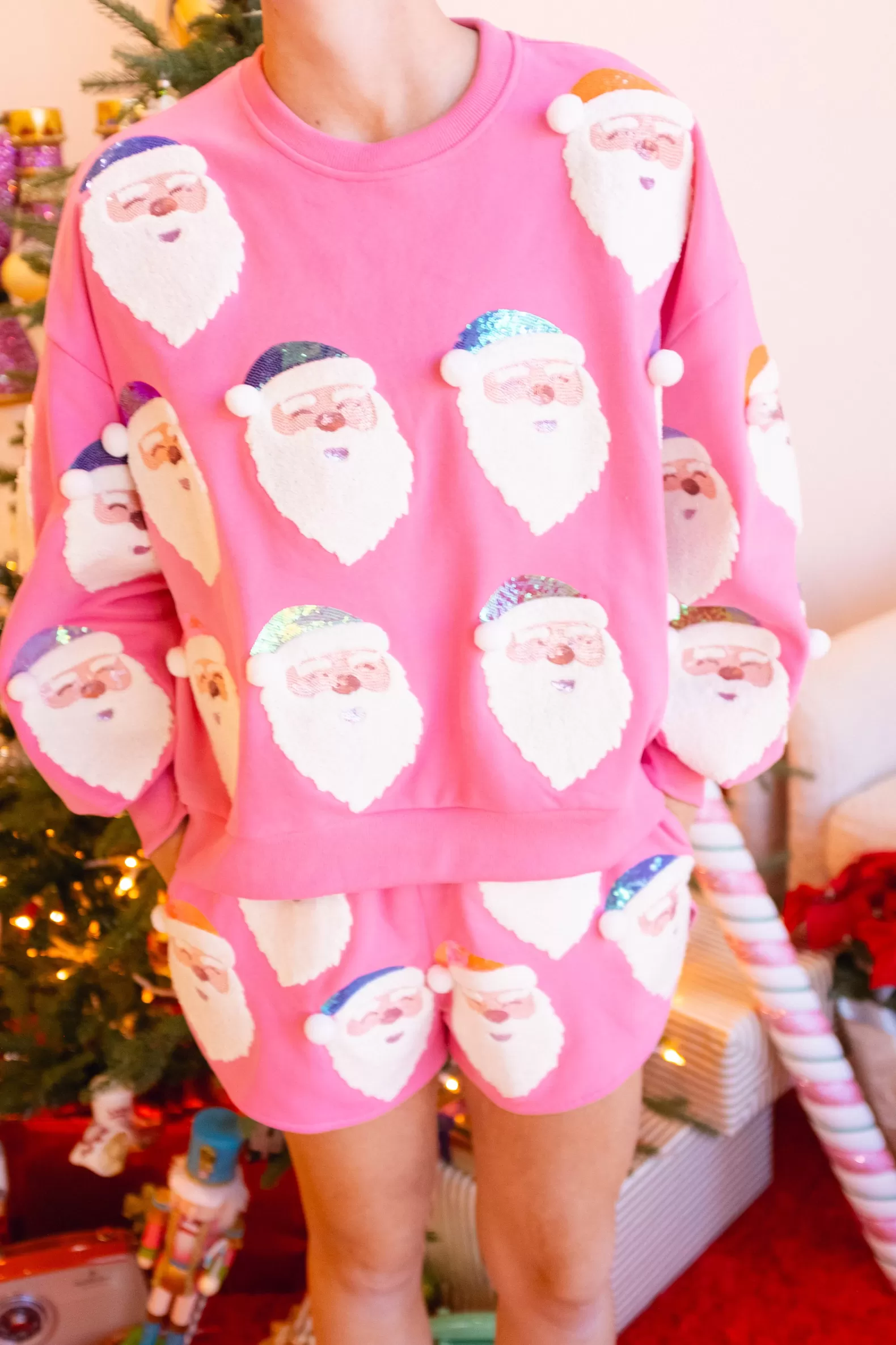 Queen of Sparkles Sets | Sweatshirts<Hot Pink Fair Skin Santa Sweatshirt