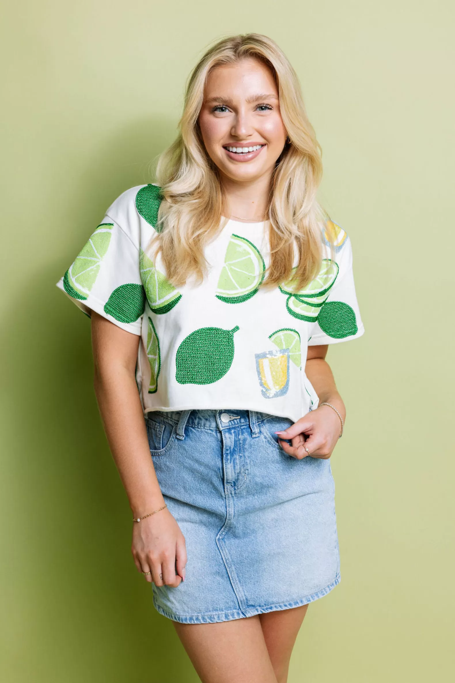 Queen of Sparkles Tops<lime & Tequila Shot Short Sleeve Top Ivory