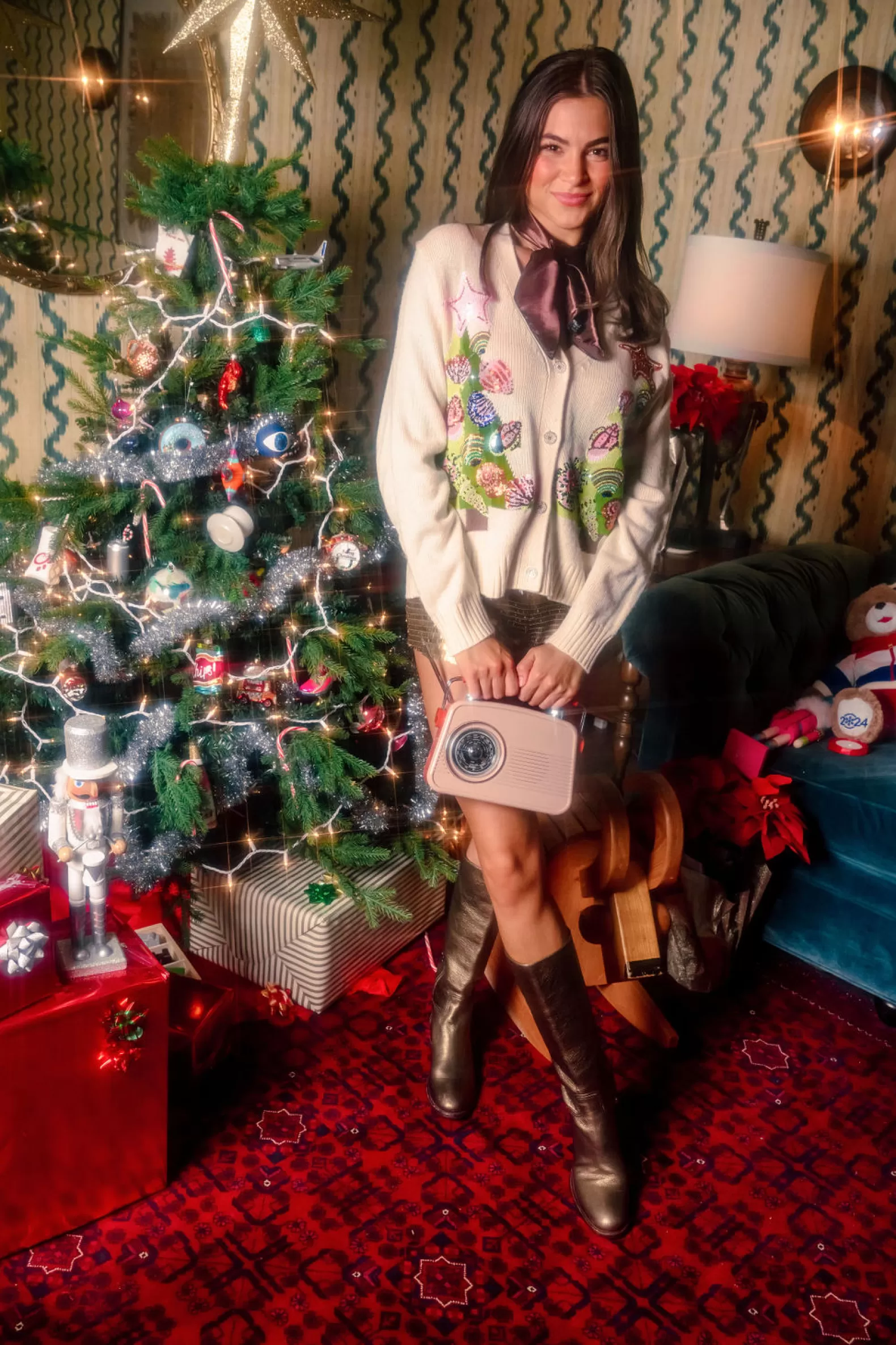 Queen of Sparkles Sweaters<Shell Christmas Tree Cardigan Ivory